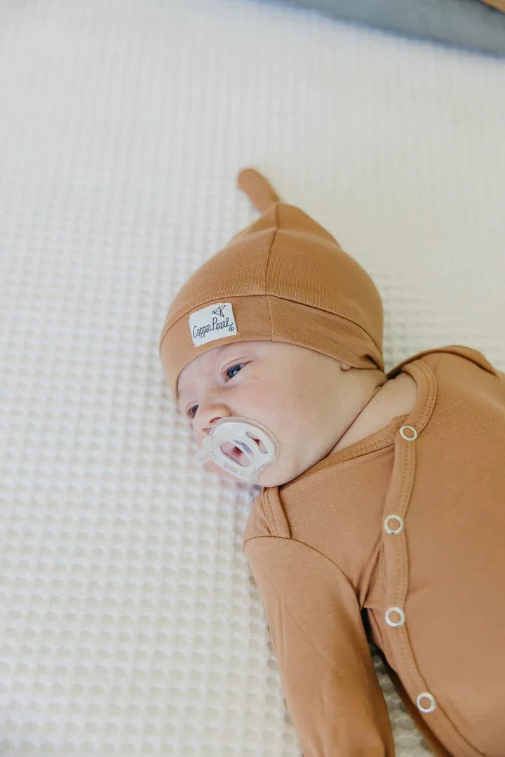Copper Pearl Hat Pecan Top Knot Hat