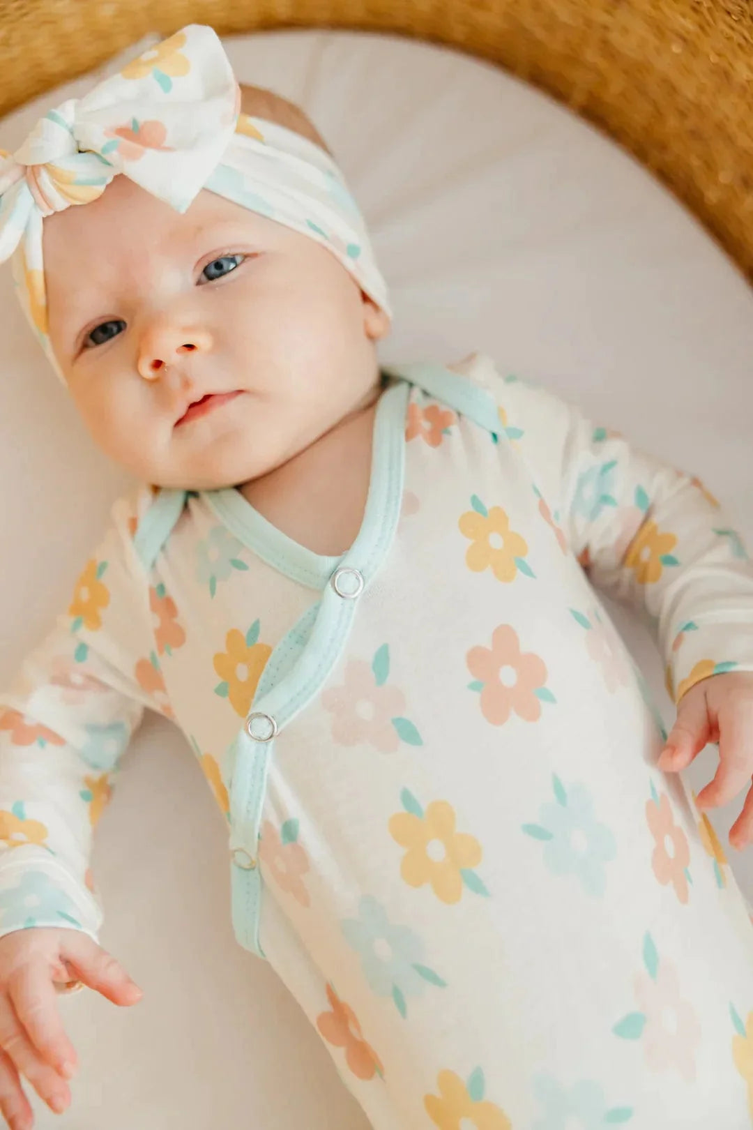 Copper Pearl Sleeping Daisy Newborn Knotted Gown
