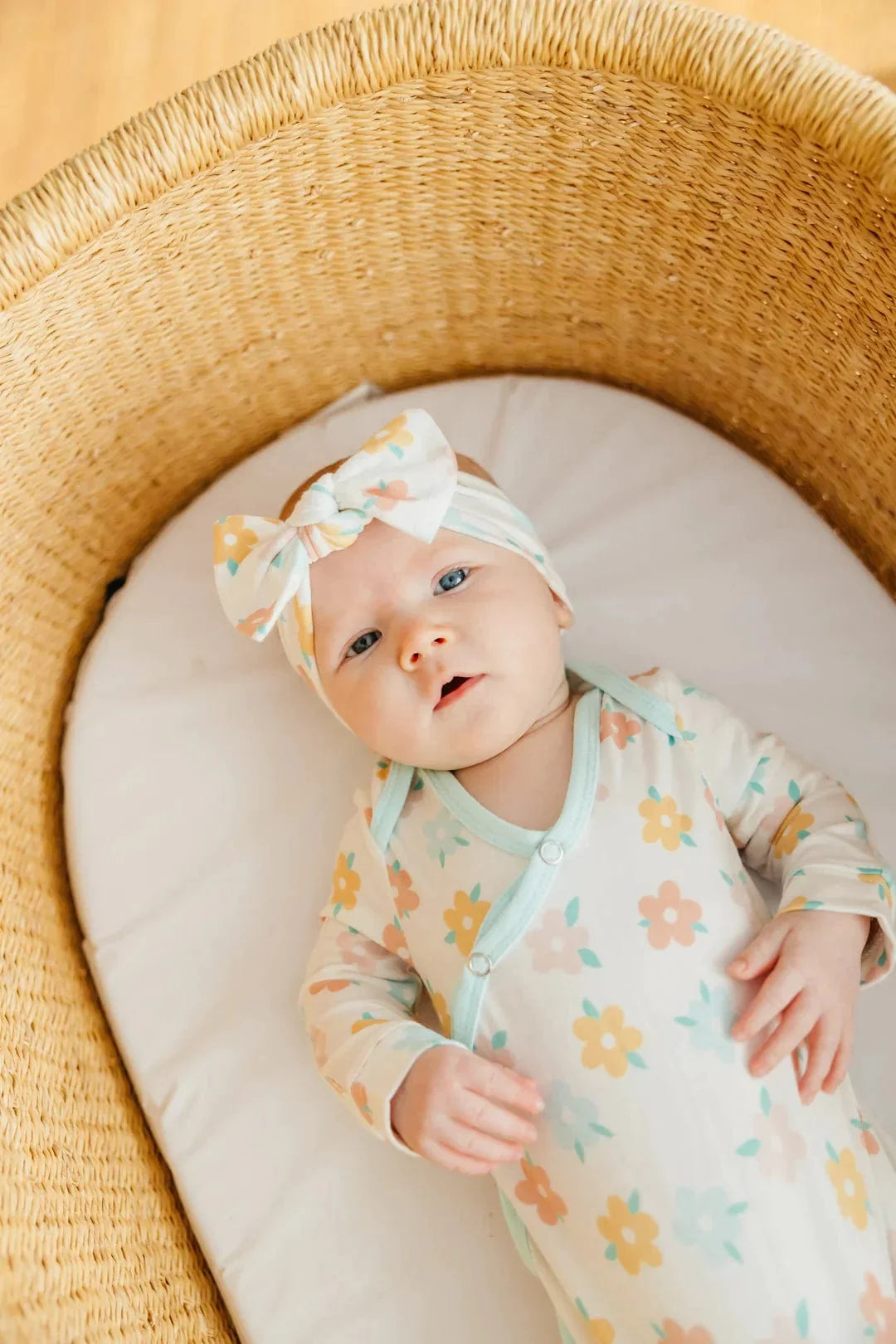 Copper Pearl Sleeping Daisy Newborn Knotted Gown