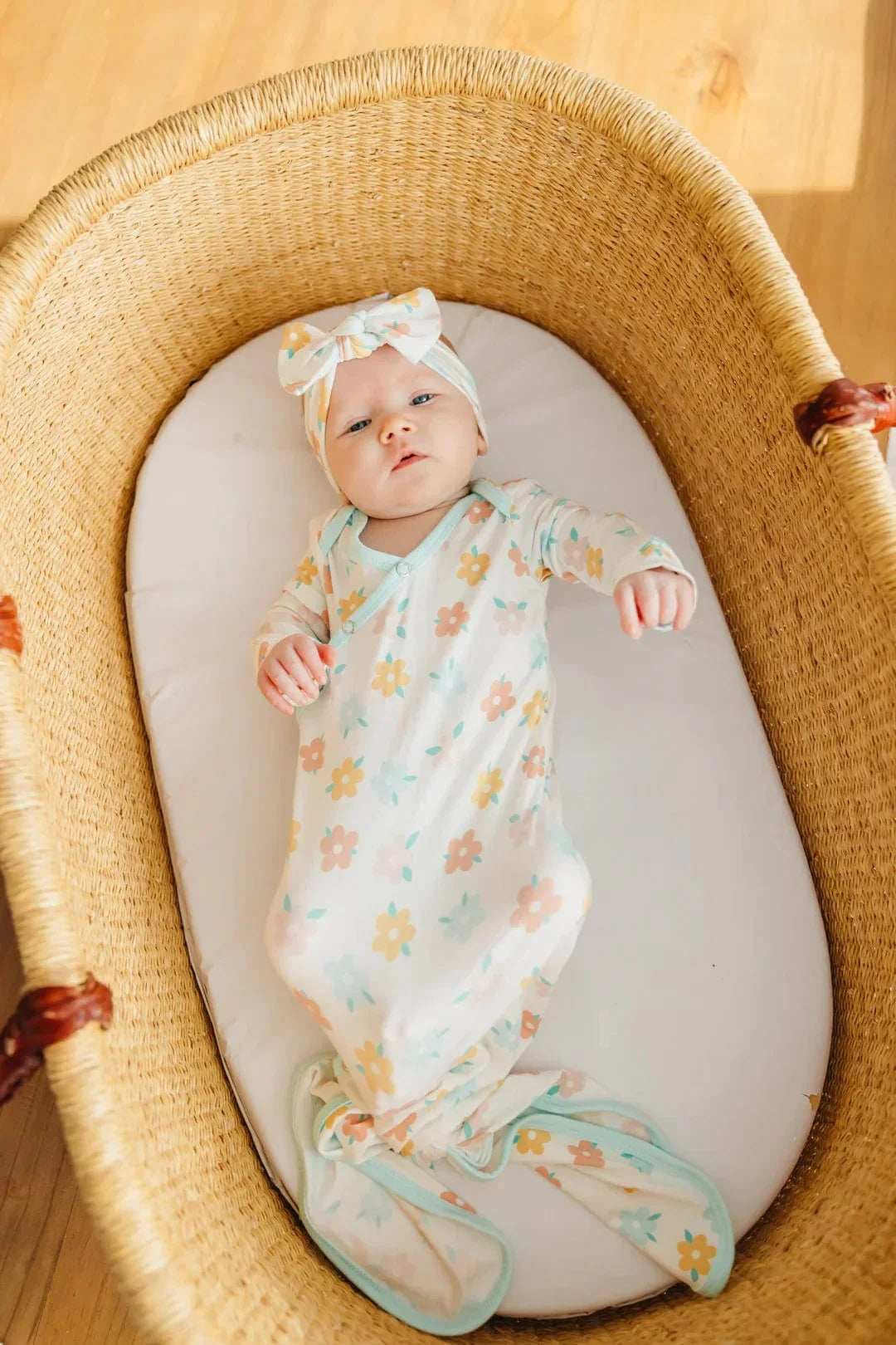 Copper Pearl Sleeping Daisy Newborn Knotted Gown