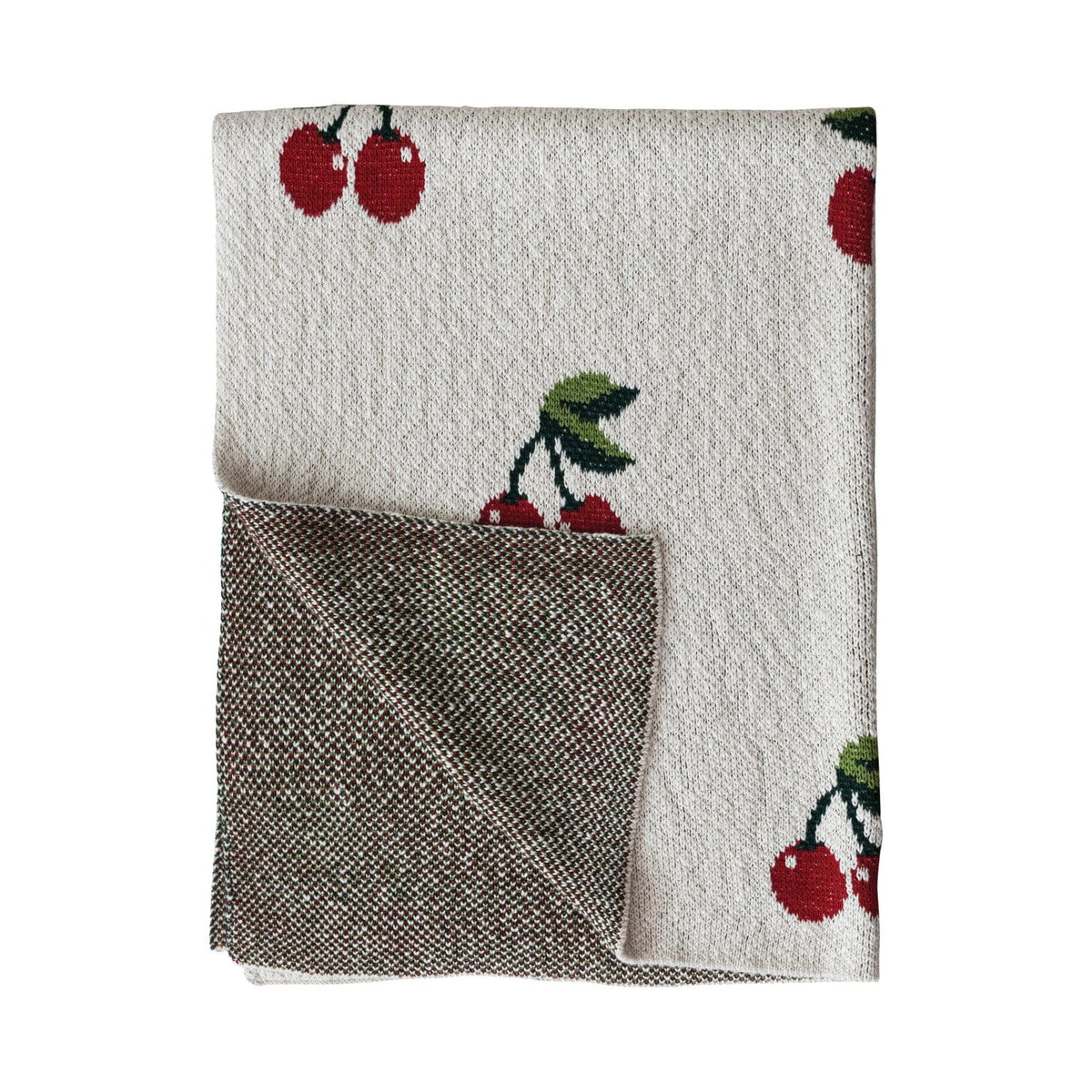 Creative Coop Baby Cotton Knit Baby Blanket with Cherries
