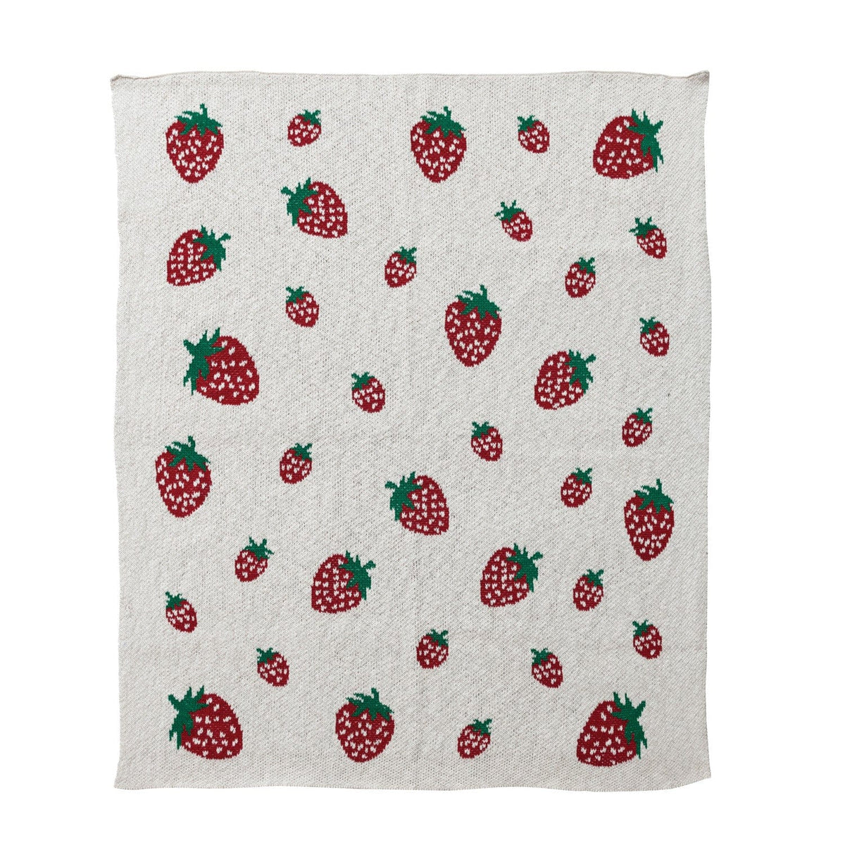 Creative Coop Baby Cotton Knit Baby Blanket with Strawberries