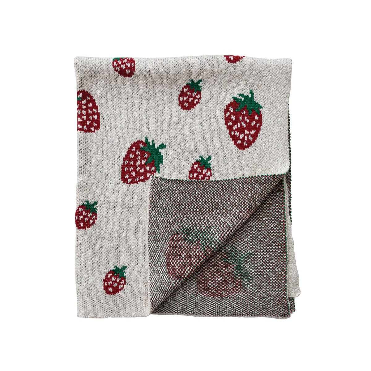 Creative Coop Baby Cotton Knit Baby Blanket with Strawberries