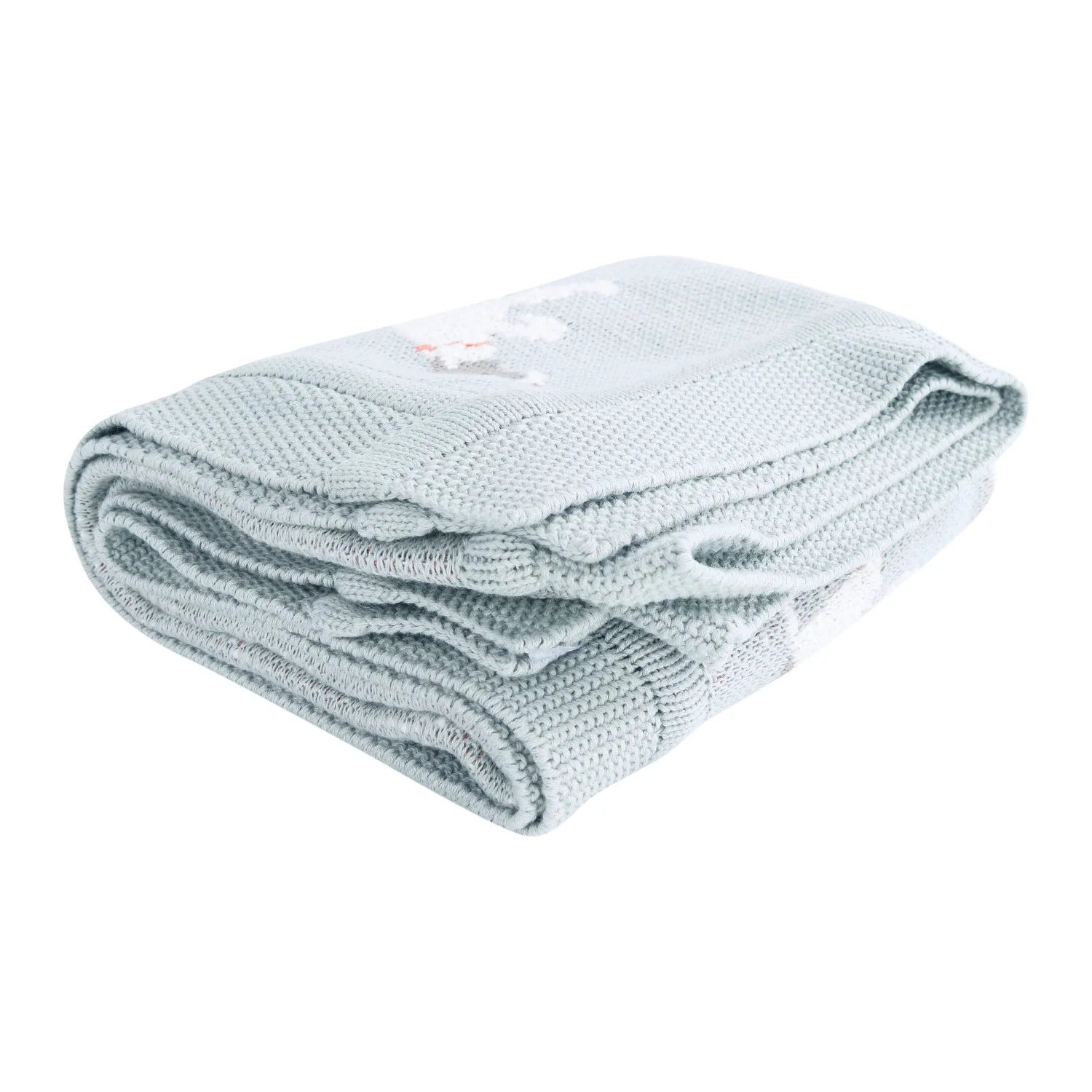 Creative Coop Blanket Blue Cotton Knit Baby Blanket with Dog
