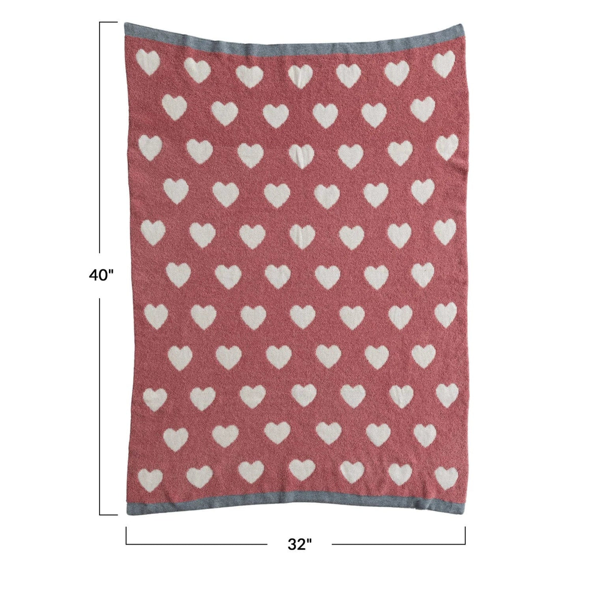 Creative Coop Blanket Cotton Knit Chenille Baby Blanket w/ Hearts