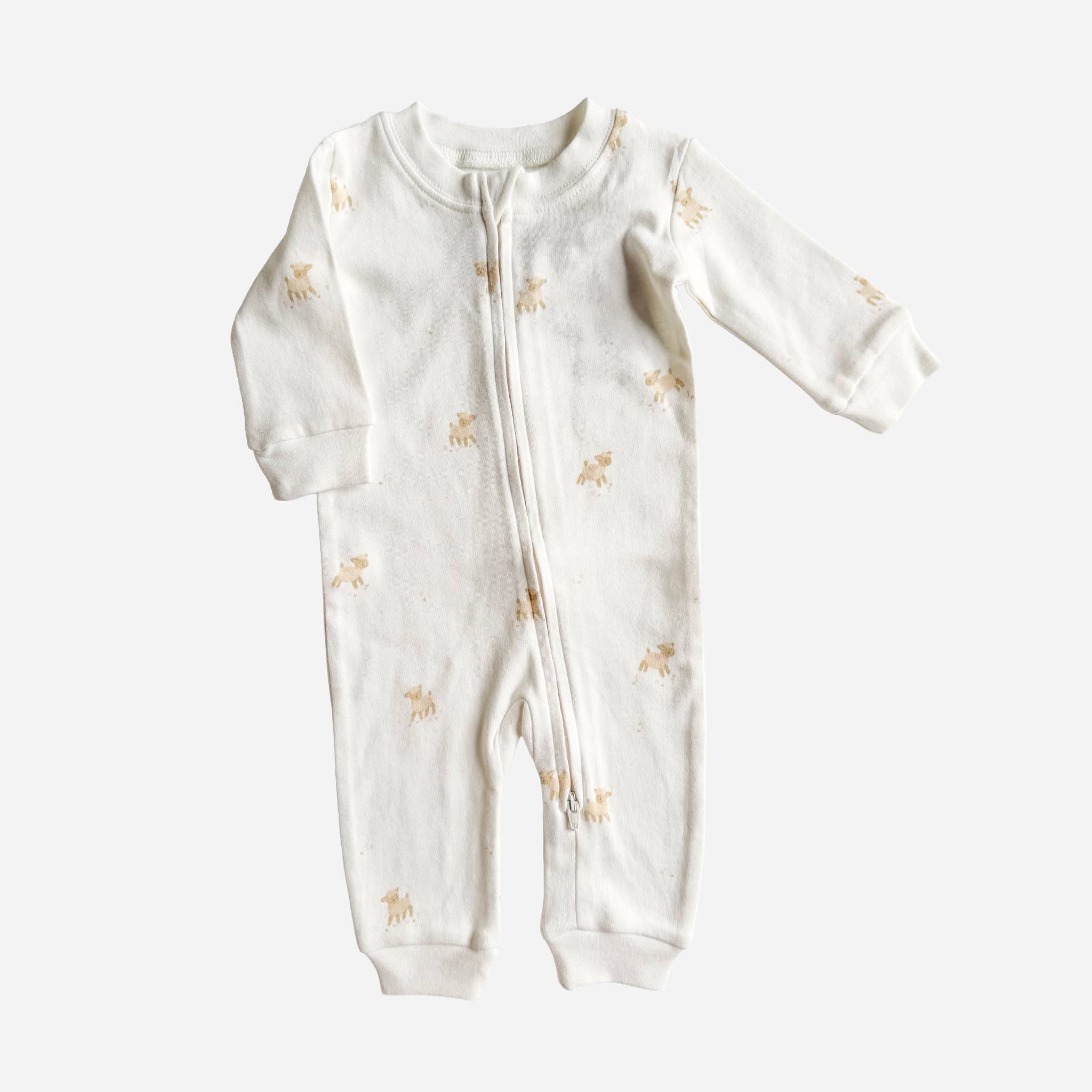 Layette Long Sleeve Zipper Romper, Lamb