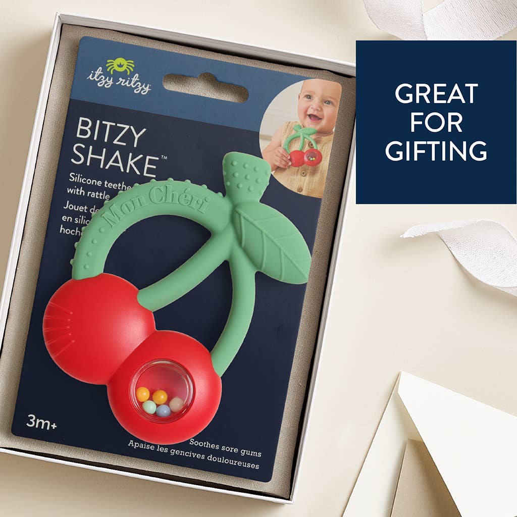 Bitzy Shake™ - Silicone Teether with Rattle - Cherry