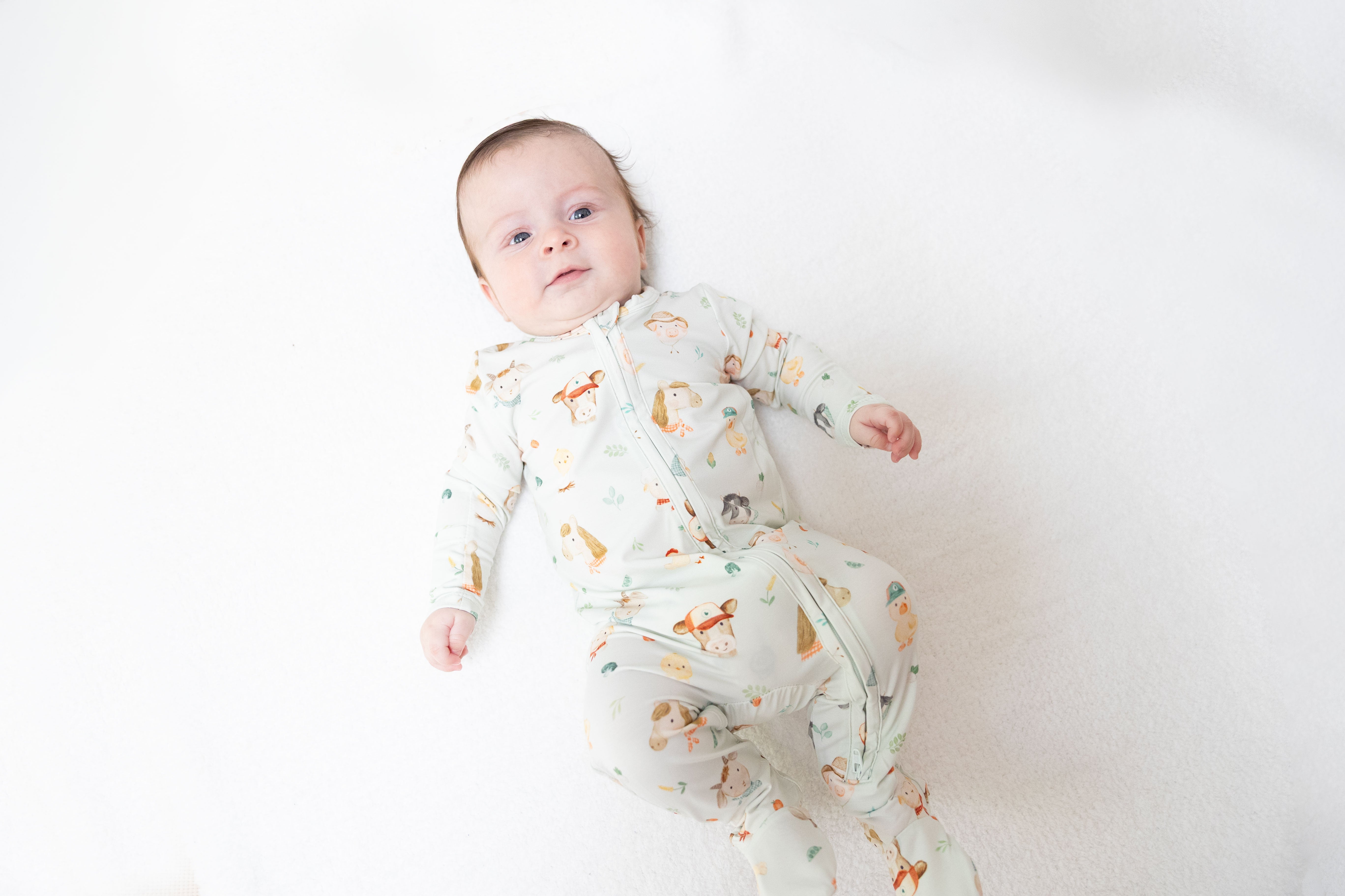 Baby Farm Faces - 2 Way Zipper Footie, lifestyle