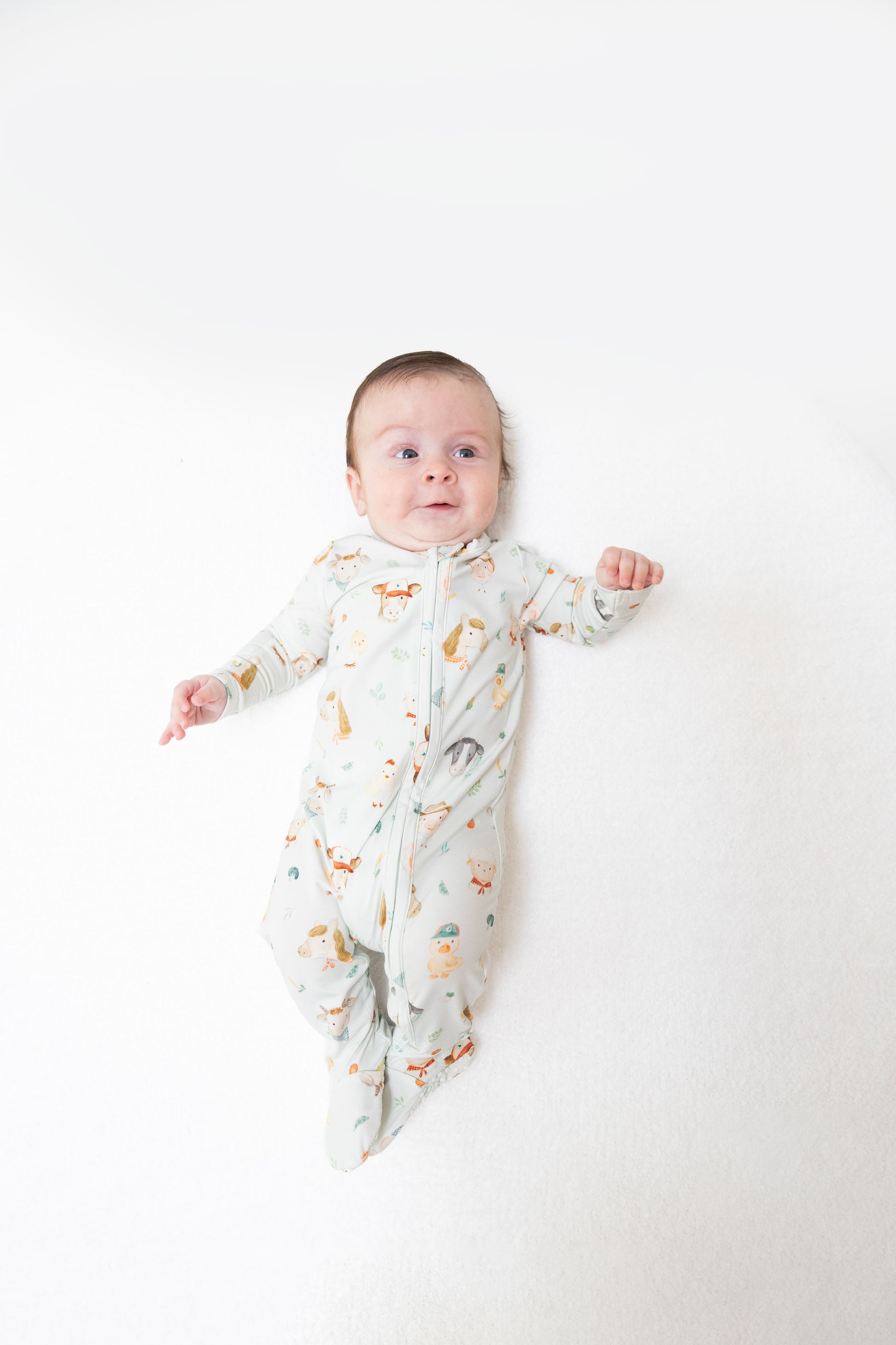 Baby Farm Faces - 2 Way Zipper Footie, lifestyle
