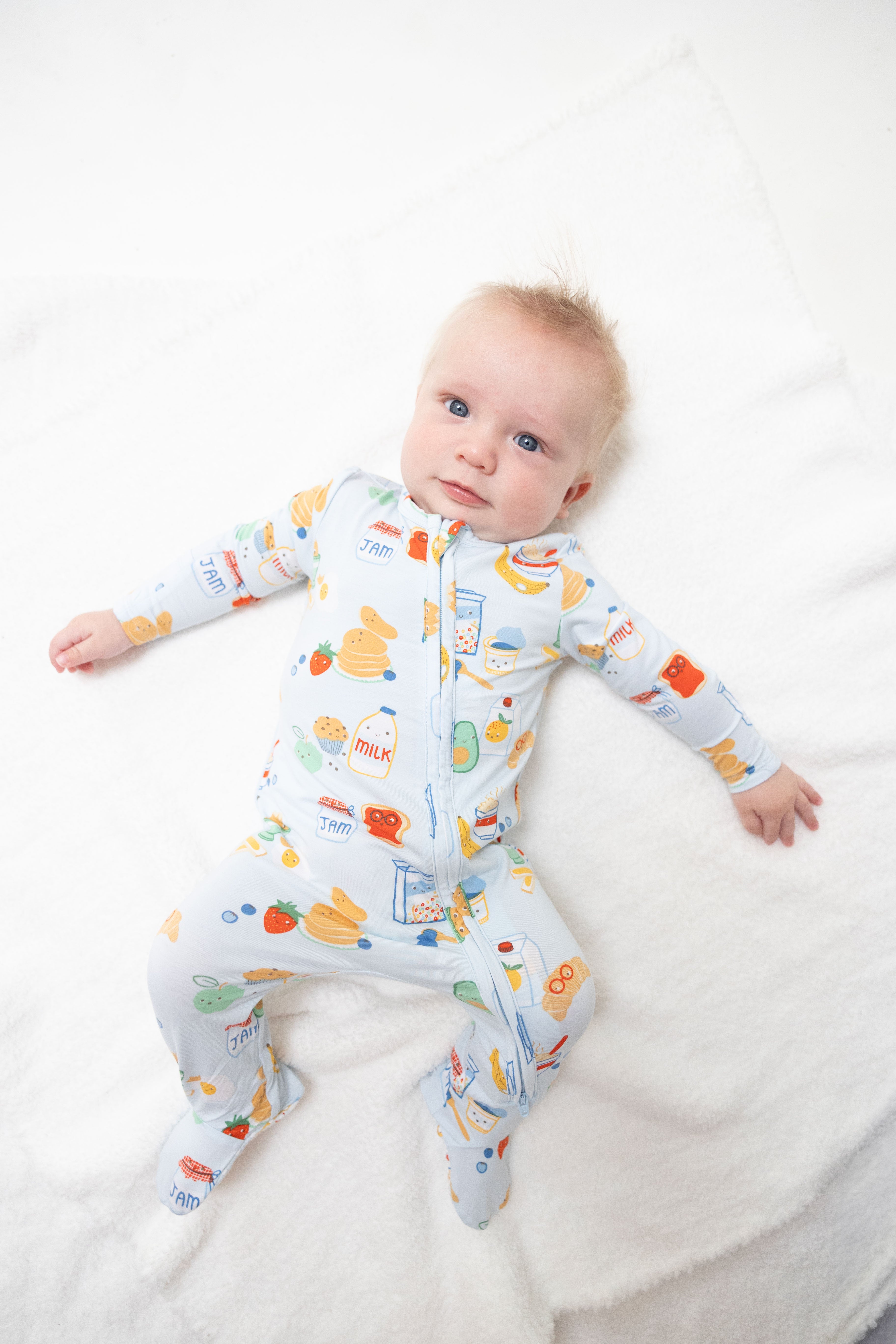 Breakfast Club Blue - 2 Way Zipper Footie, lifestyle
