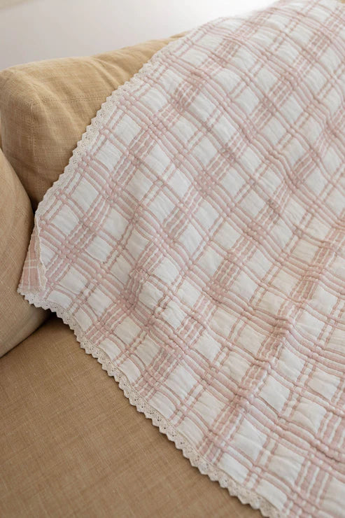 French Plaid Blanket - Petal