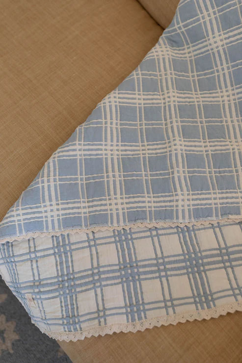 French Plaid Blanket - Powder