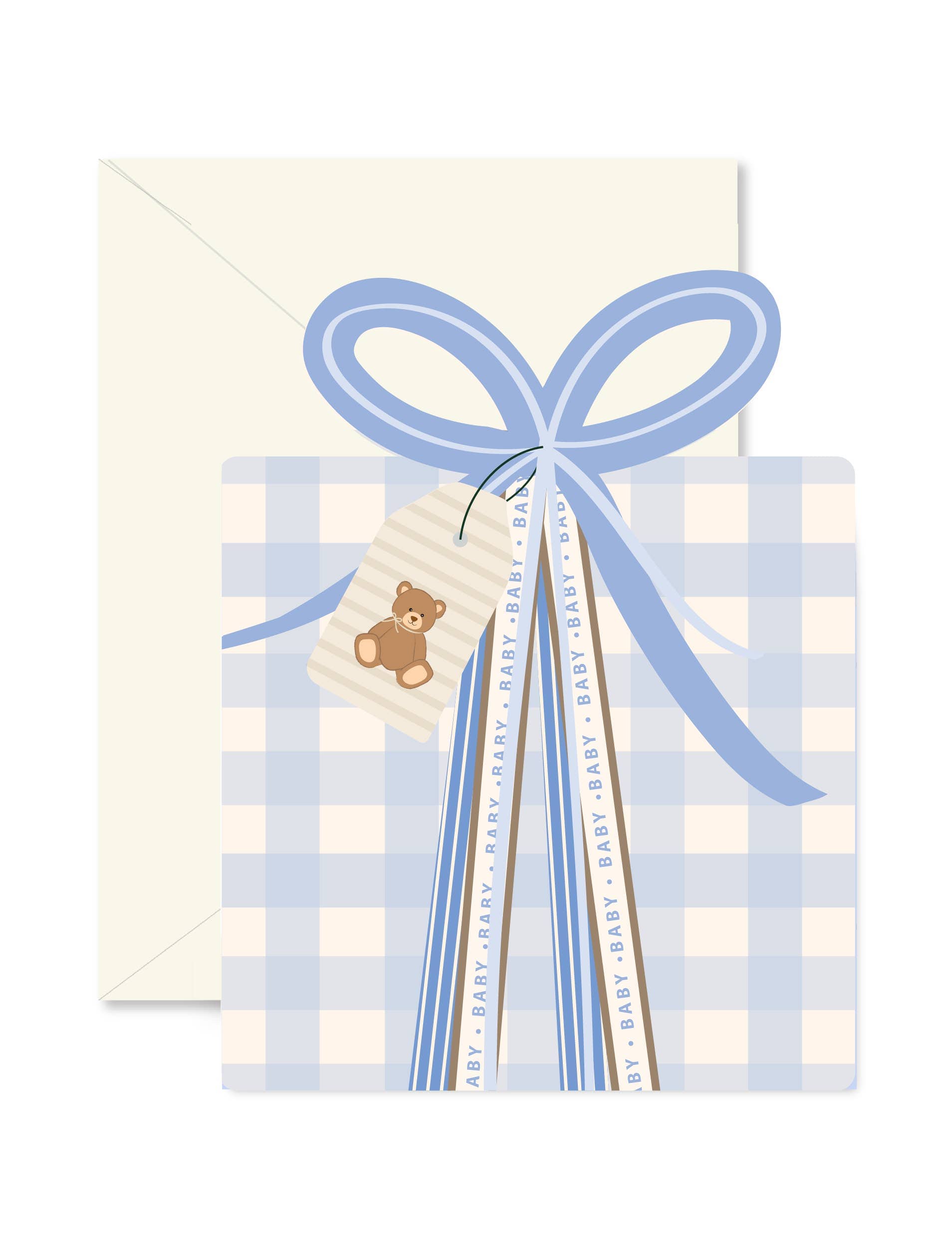 Ginger P. Designs Blue Gingham Baby Gift Die-Cut Greeting Card
