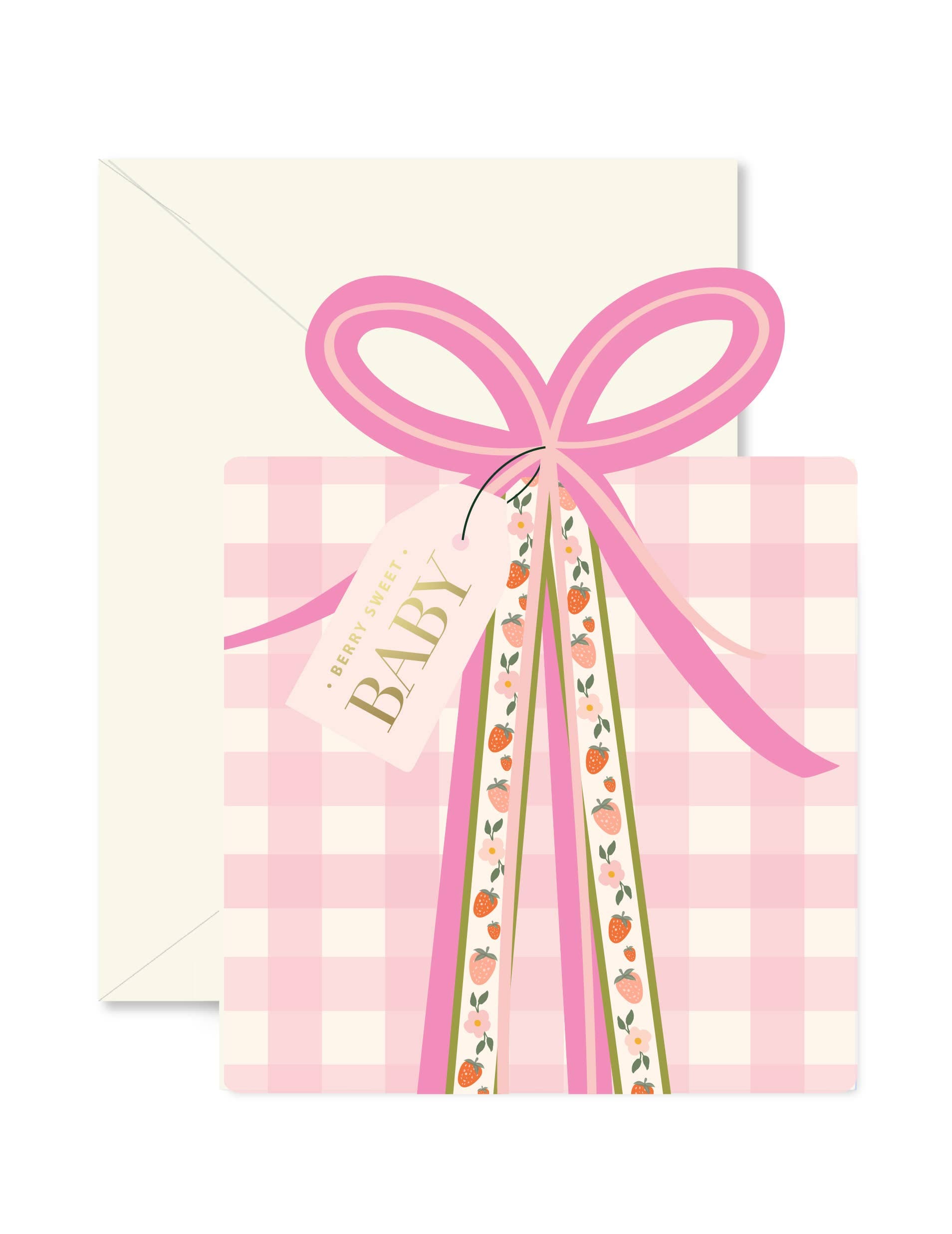 Ginger P. Designs Pink Gingham Baby Gift Die-Cut Greeting Card