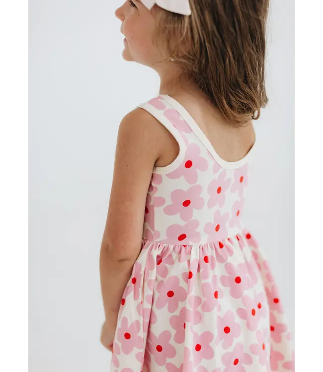 Sleeveless Twirl Dress in Pink Daisies