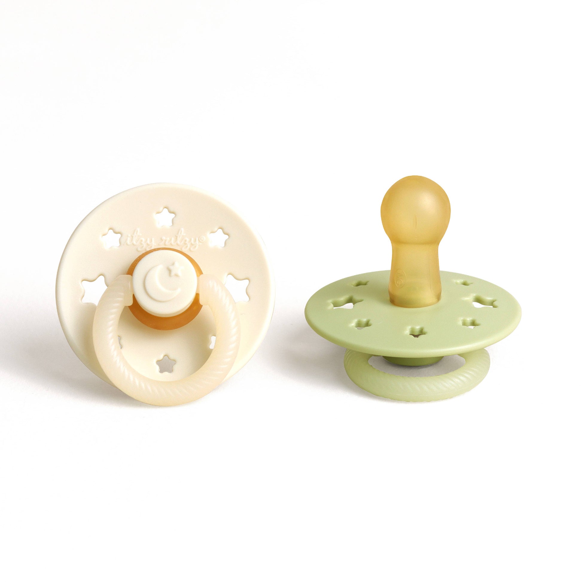 Itzy Ritzy Baby Glow - Buttercream + Pistachio 6-18 M Itzy Soother™ Natural Rubber Pacifier Set - Glow in the Dark