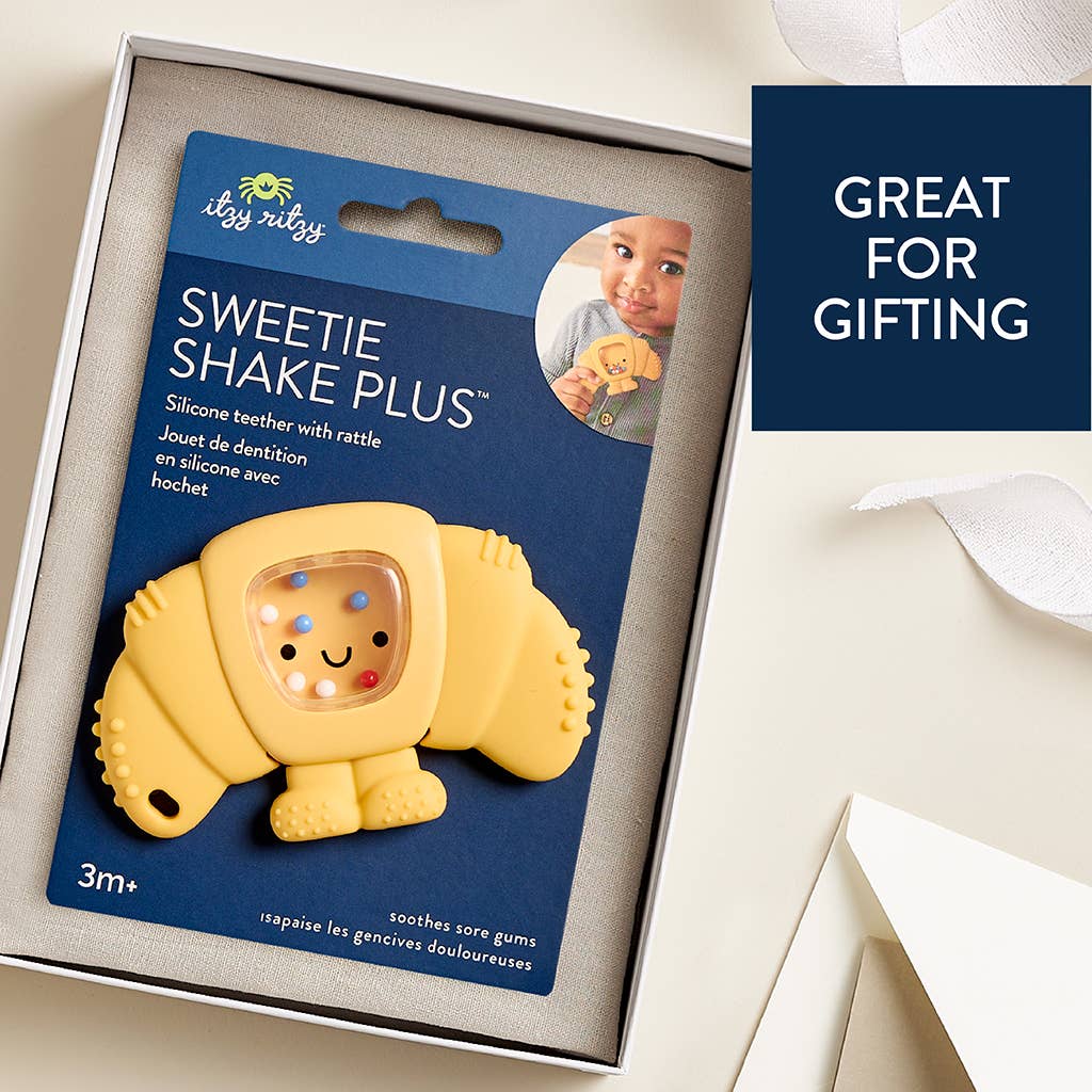 Itzy Ritzy Baby Sweetie Shake Plus™ - Teething + Rattle Toy: Croissant