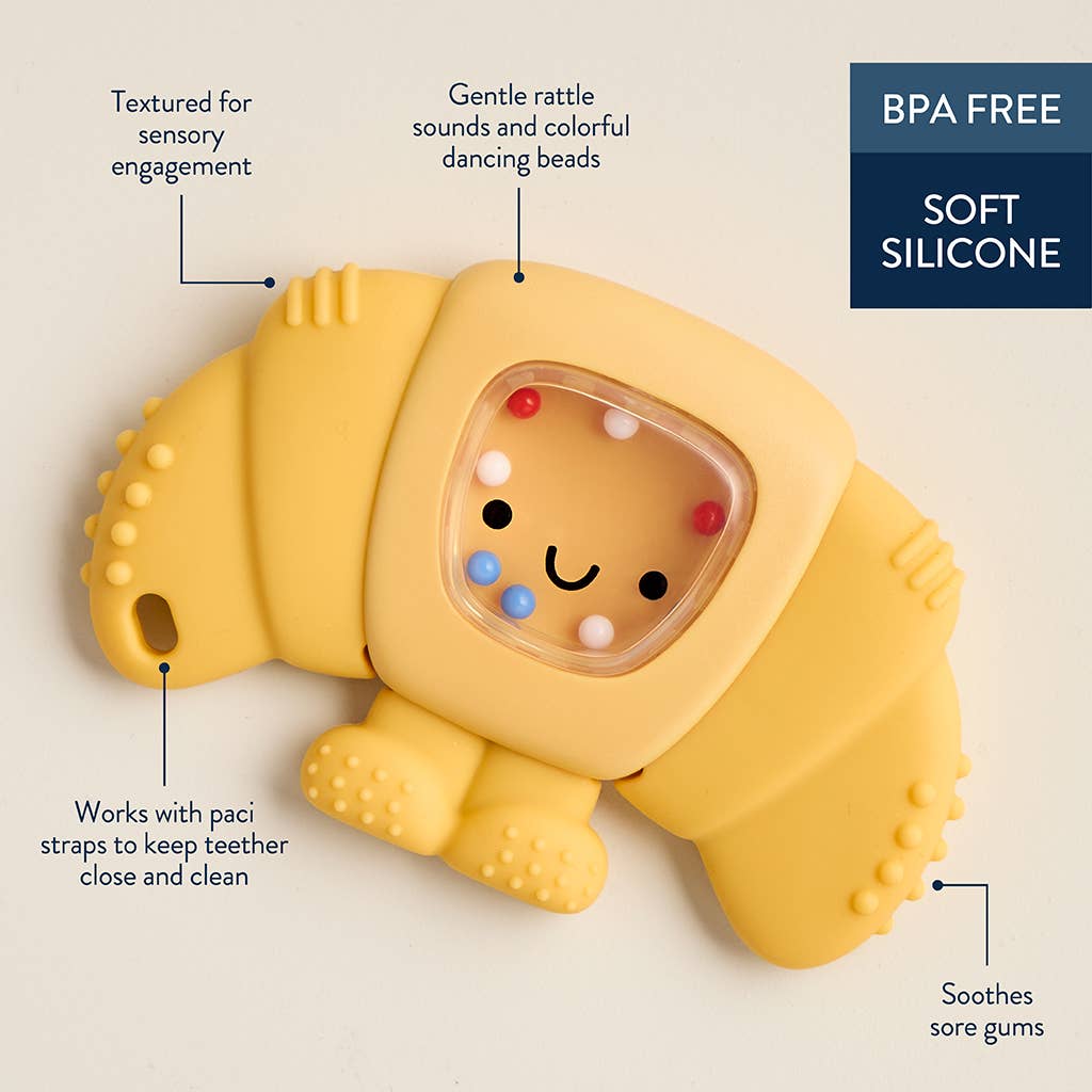 Itzy Ritzy Baby Sweetie Shake Plus™ - Teething + Rattle Toy: Croissant