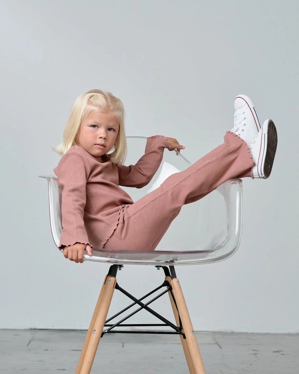 Long Sleeve Ribbed Lettuce Trim Tee - Pink | Little Bipsy