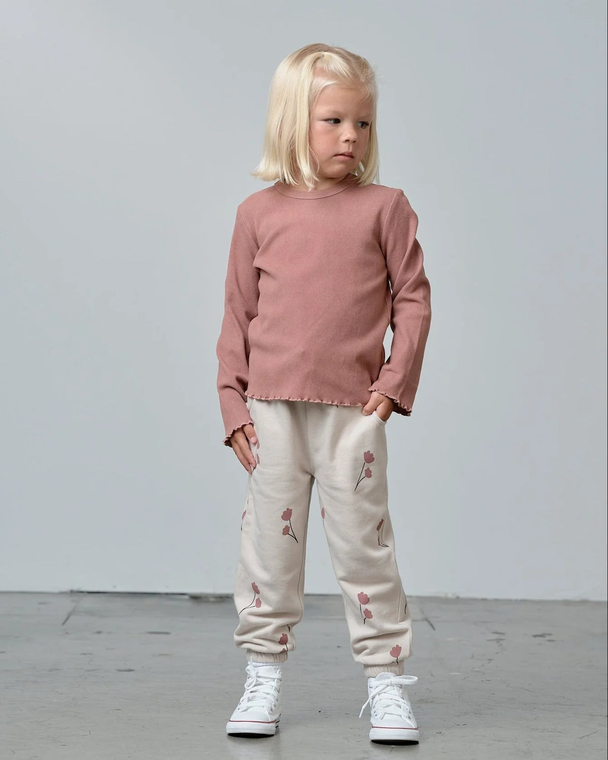 Long Sleeve Ribbed Lettuce Trim Tee - Pink | Little Bipsy