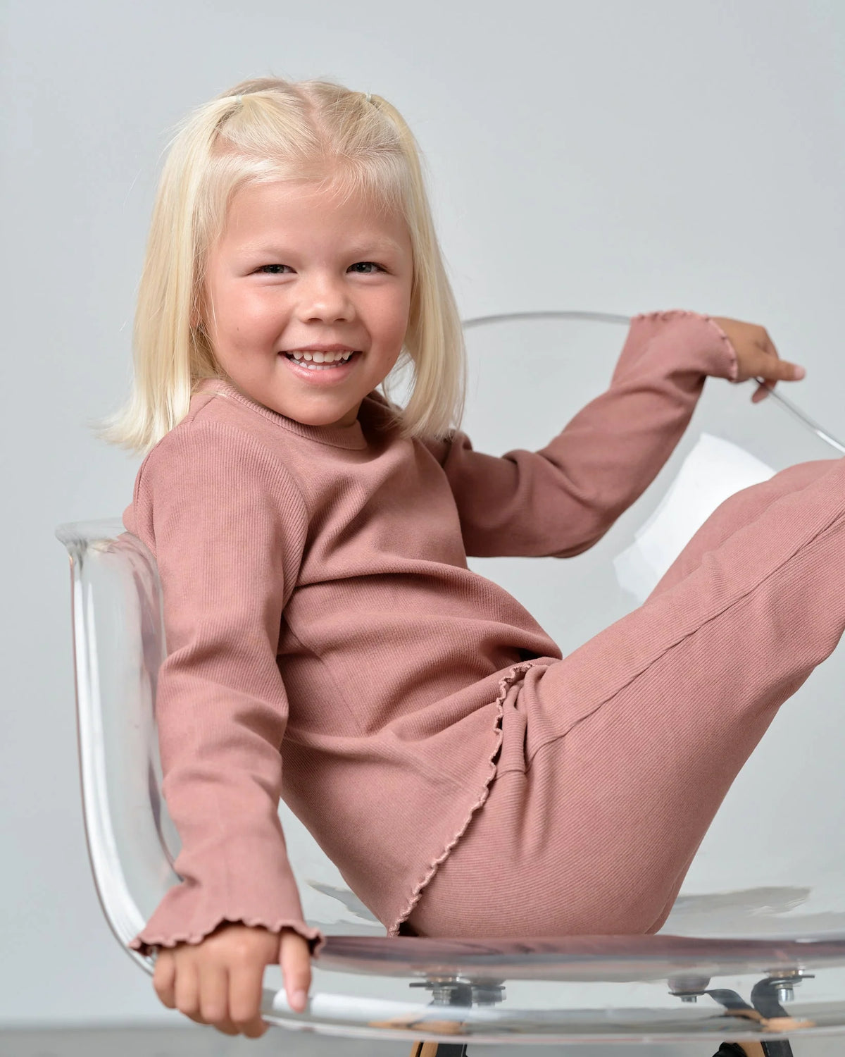 Long Sleeve Ribbed Lettuce Trim Tee - Pink | Little Bipsy