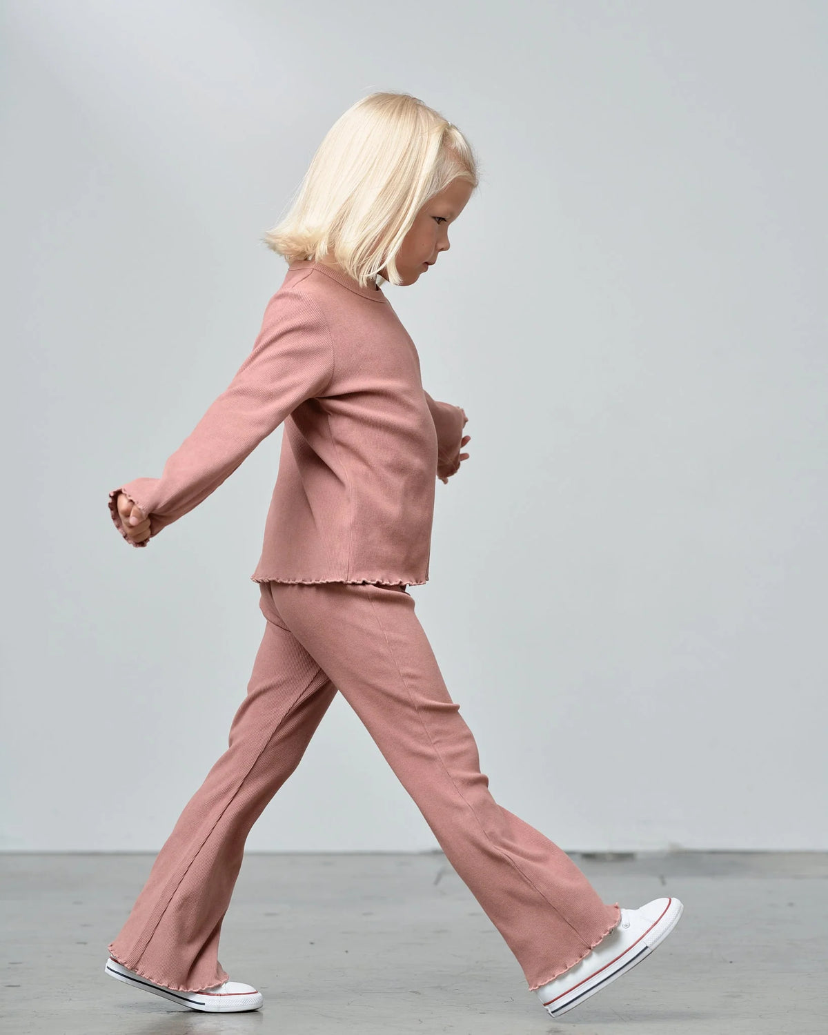 Long Sleeve Ribbed Lettuce Trim Tee - Pink | Little Bipsy