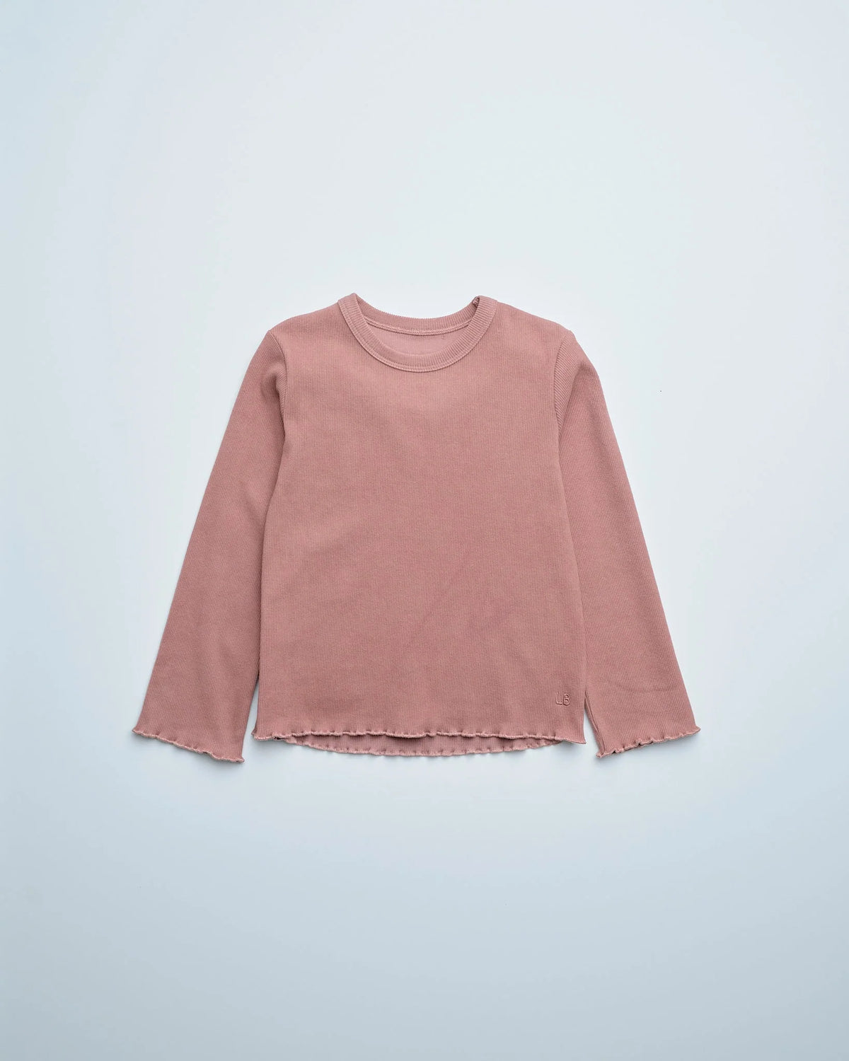 Long Sleeve Ribbed Lettuce Trim Tee - Pink | Little Bipsy