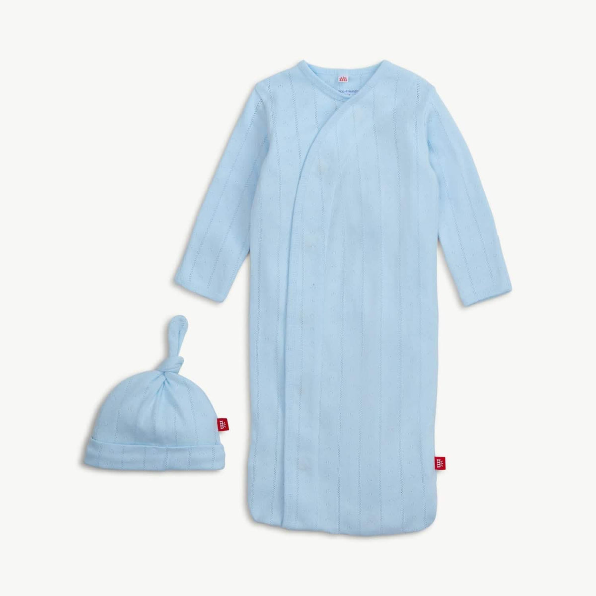 Magnetic Organic Cotton Pointelle Love Lines Gown & Hat Set