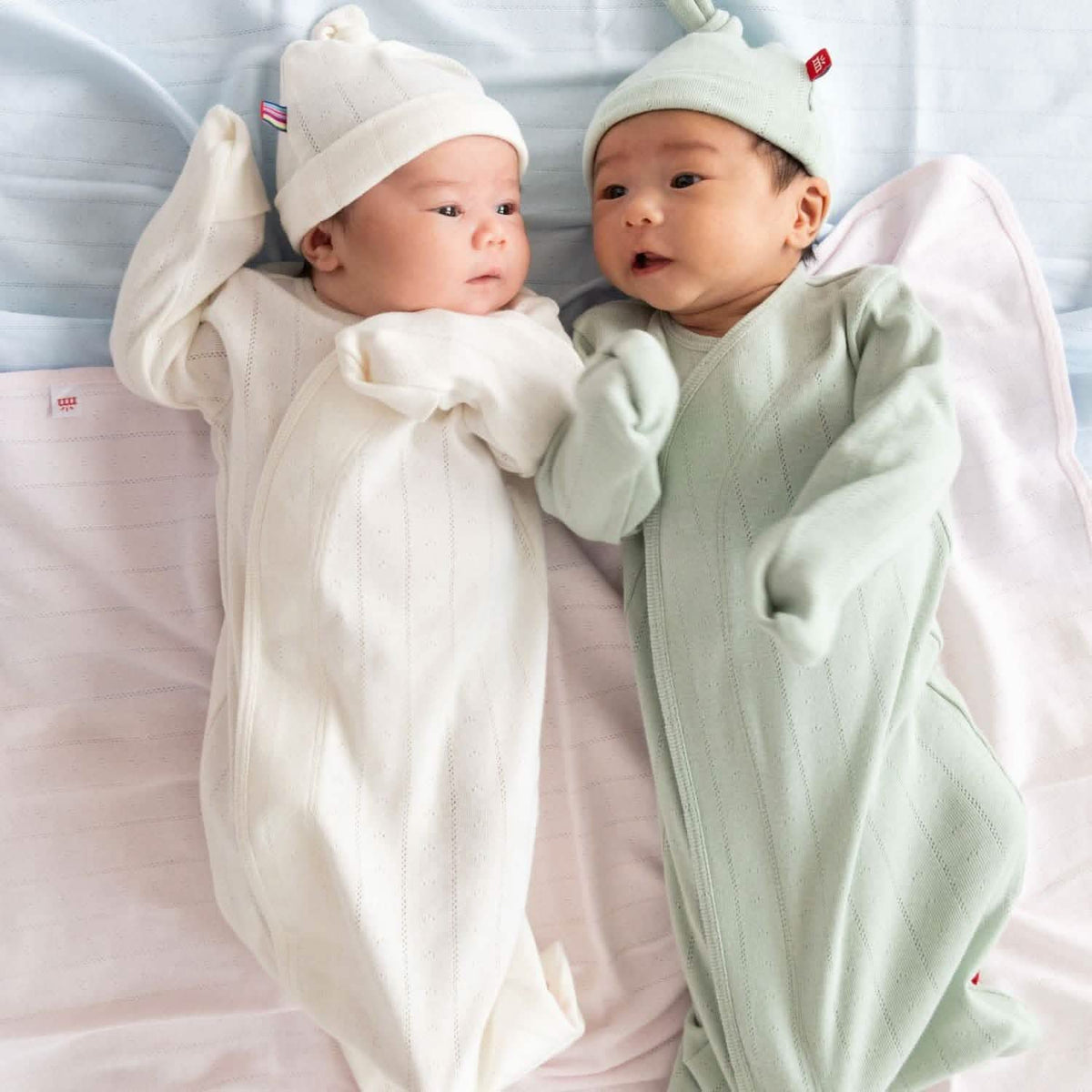 Magnetic Organic Cotton Pointelle Love Lines Gown & Hat Set
