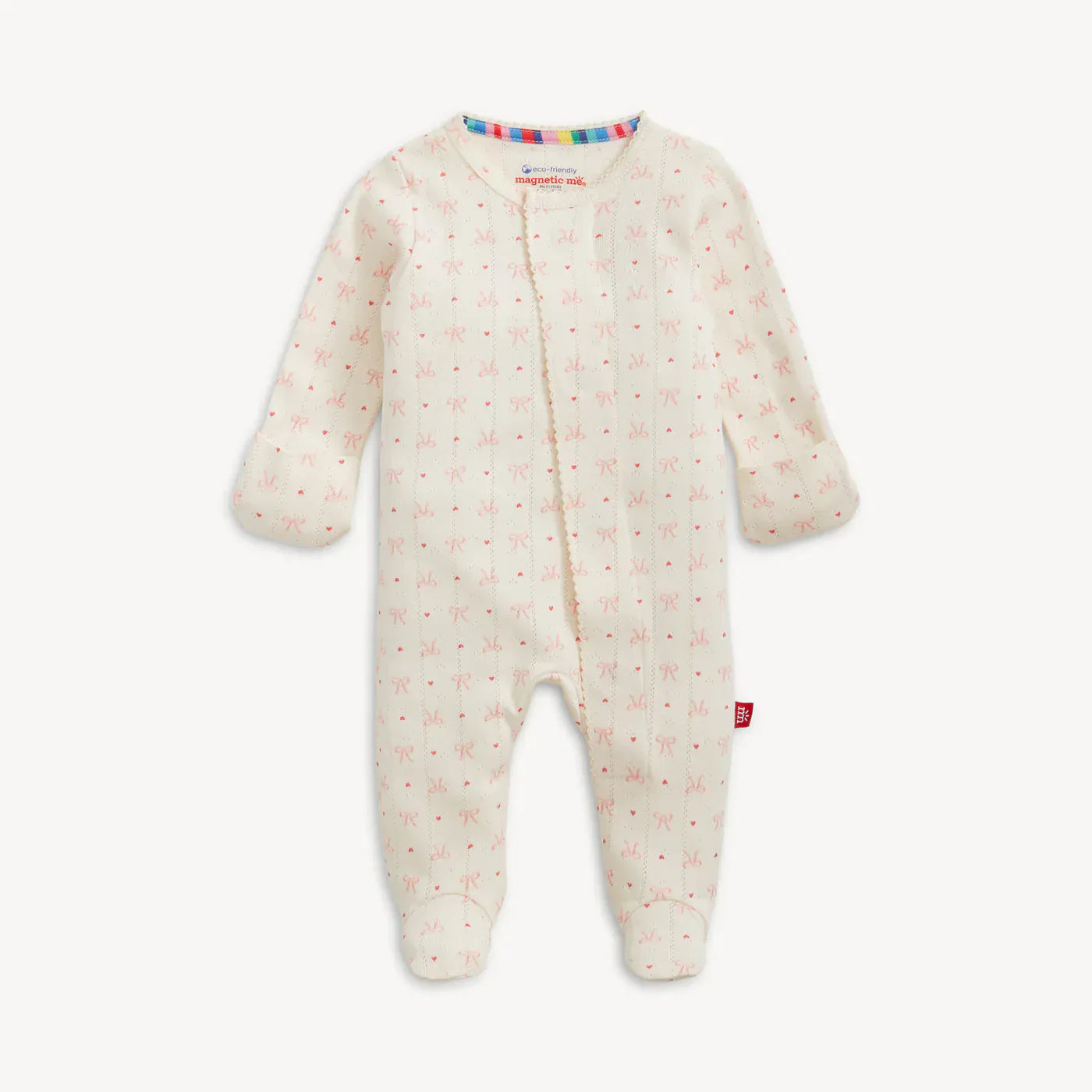 Magnetic Me Baby Heart & Bow Organic Cotton Pointelle Magnetic Footie