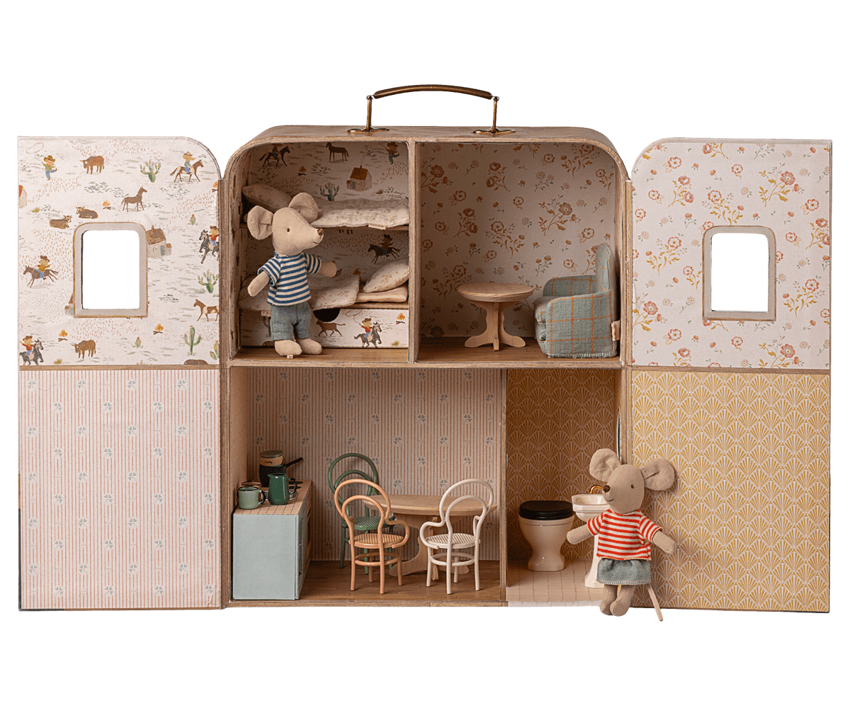 Maileg Dollhouse SuitCasa, Little sister and brother mouse | Maileg