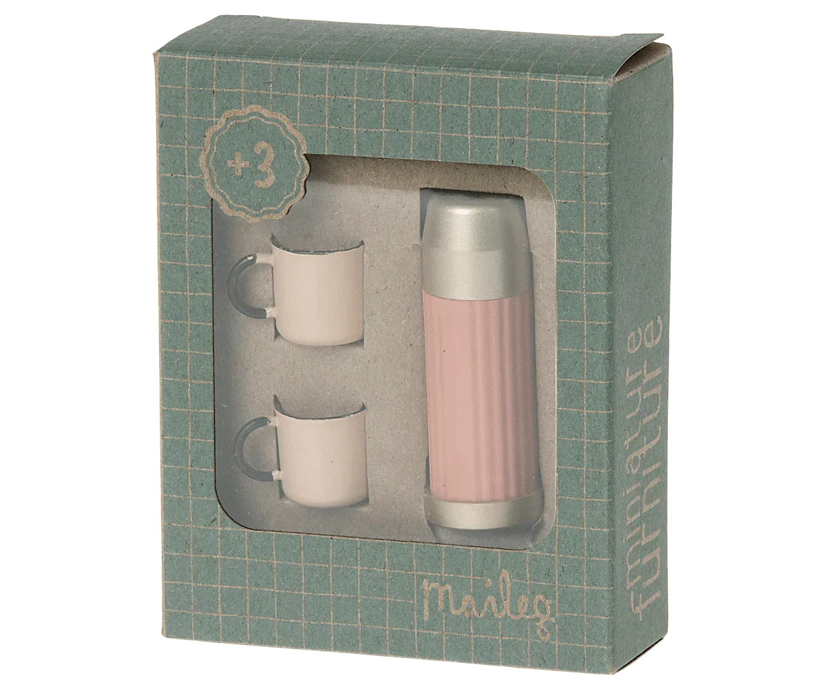 Maileg Dollhouse Thermos and Cups - Coral | Maileg