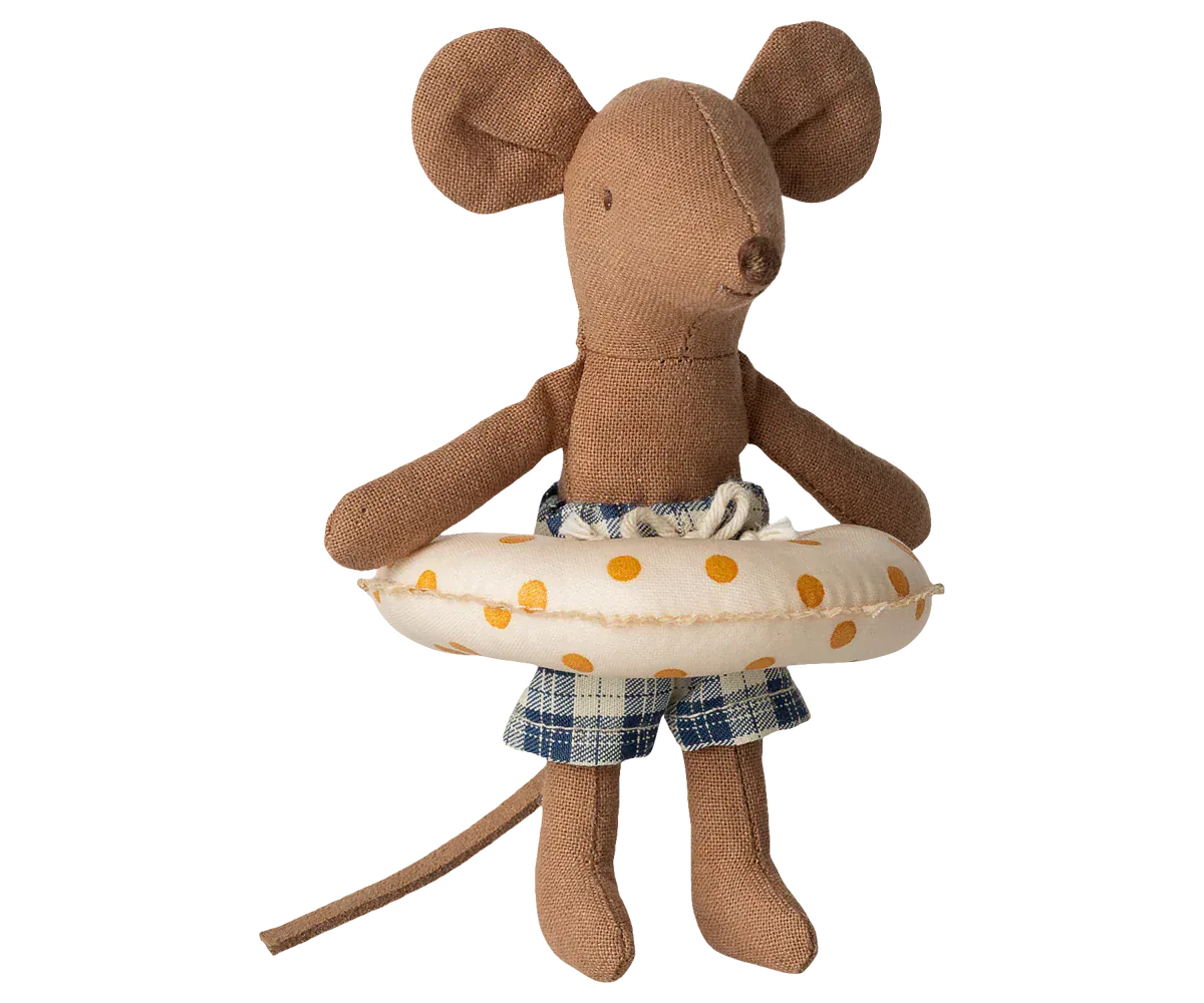 Maileg Toy Beach Mouse with Float, Little Brother - Yellow Dots | Maileg