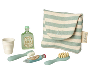 Maileg Toy Tooth Brush Set in Bag, Mouse - Blue Stripe | Maileg