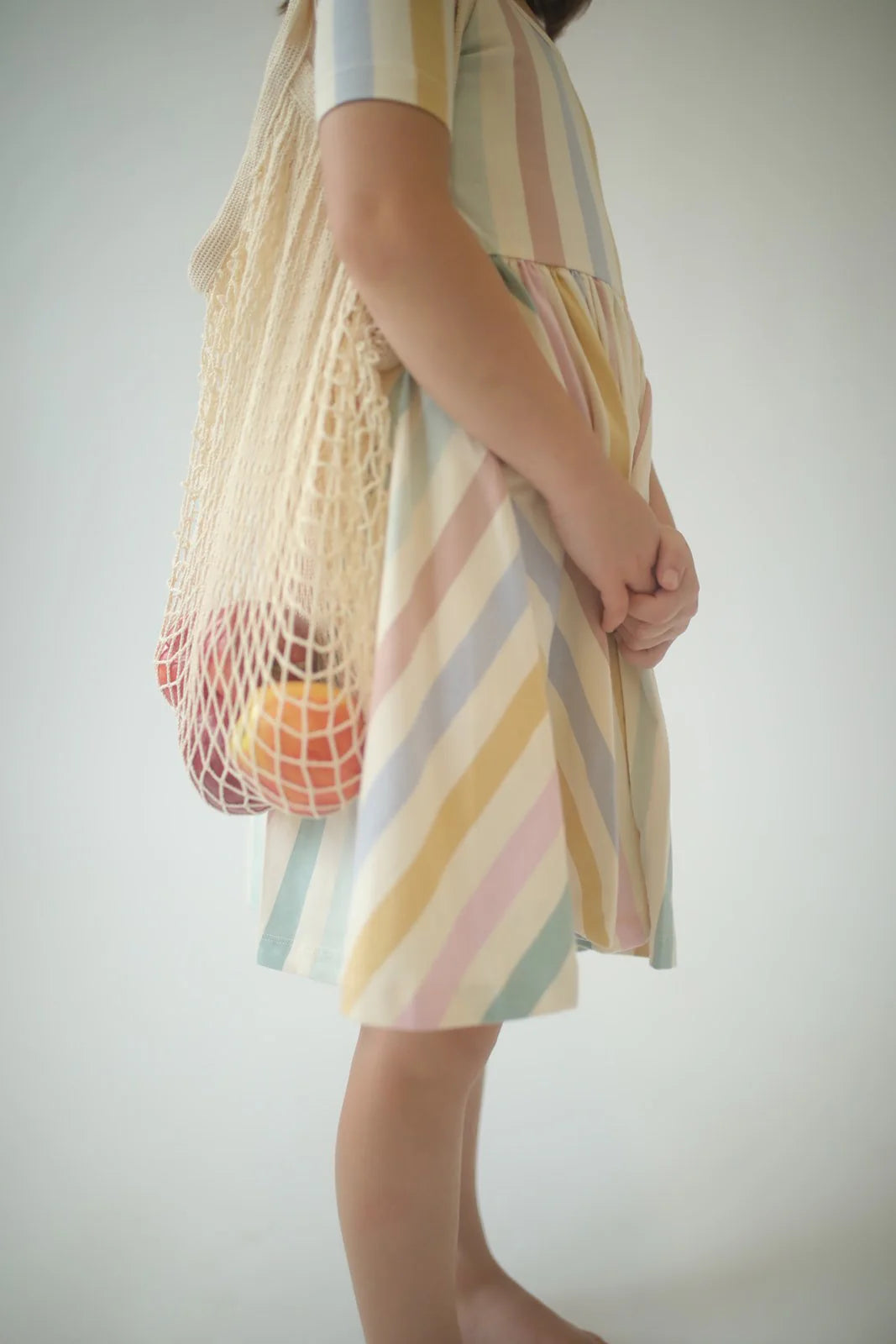 Short Sleeve Twirl Dress in Pastel Stripes