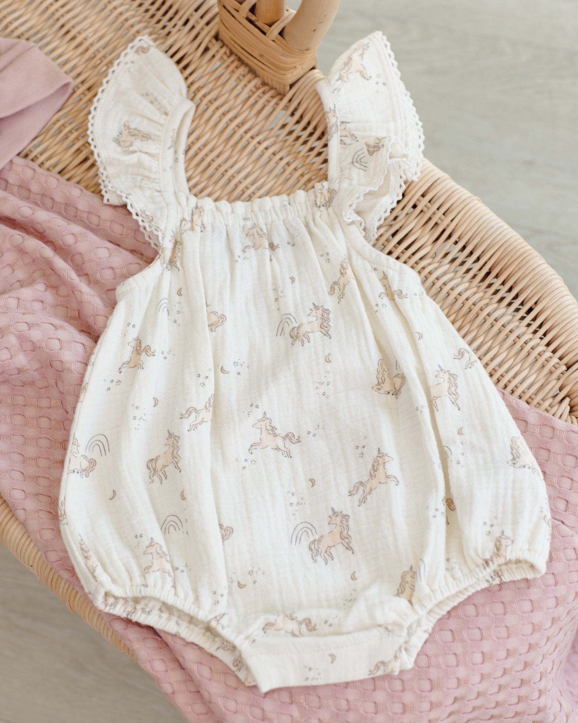 Quincy Mae Baby Bonnie Romper || Unicorns