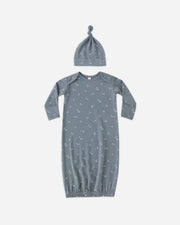 Quincy Mae Baby Newborn Bamboo Baby Gown + Hat Set || Starlight