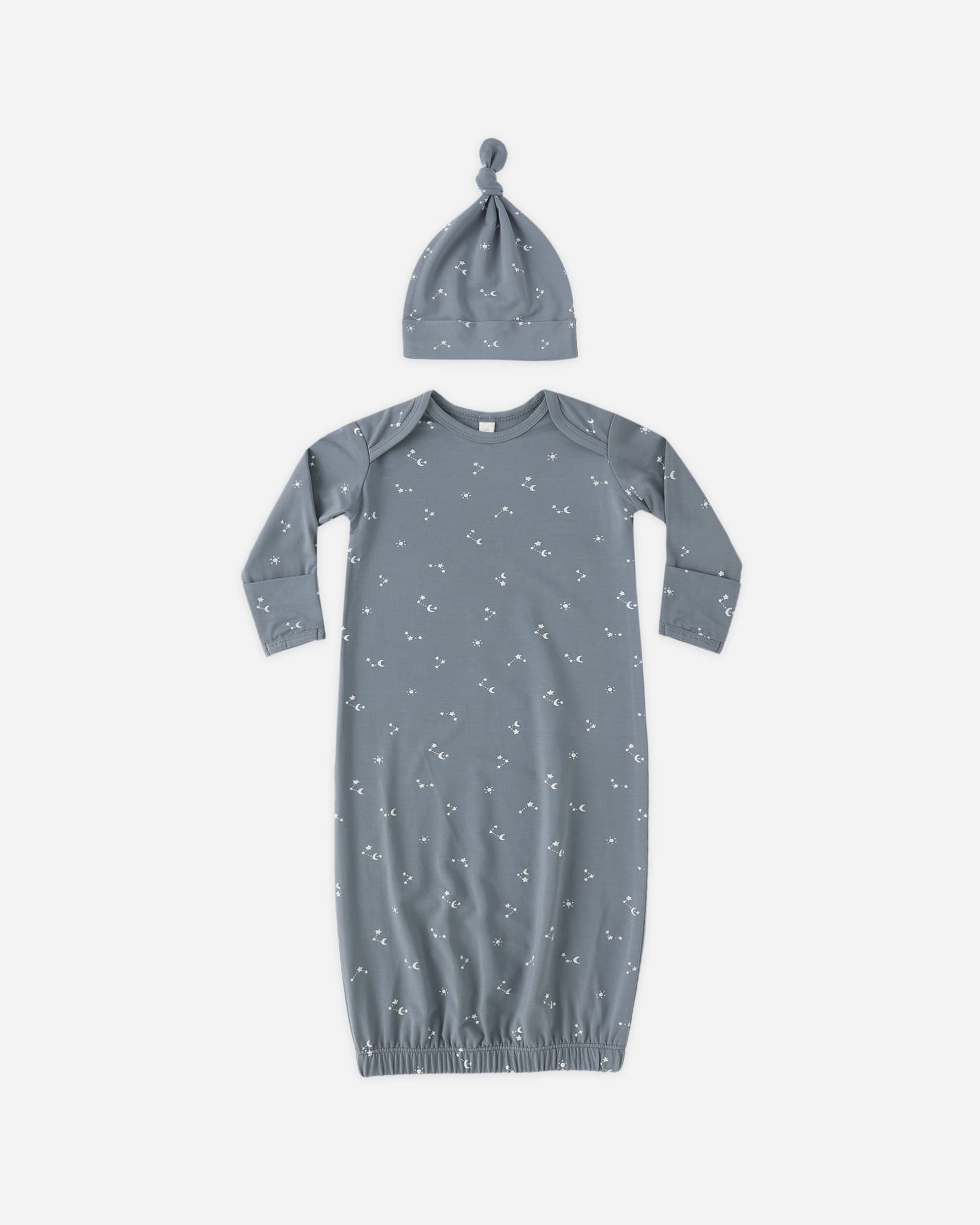 Quincy Mae Baby Newborn Bamboo Baby Gown + Hat Set || Starlight