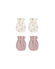 Quincy Mae Baby No Scratch Mittens Set - Mauve, Flower Field