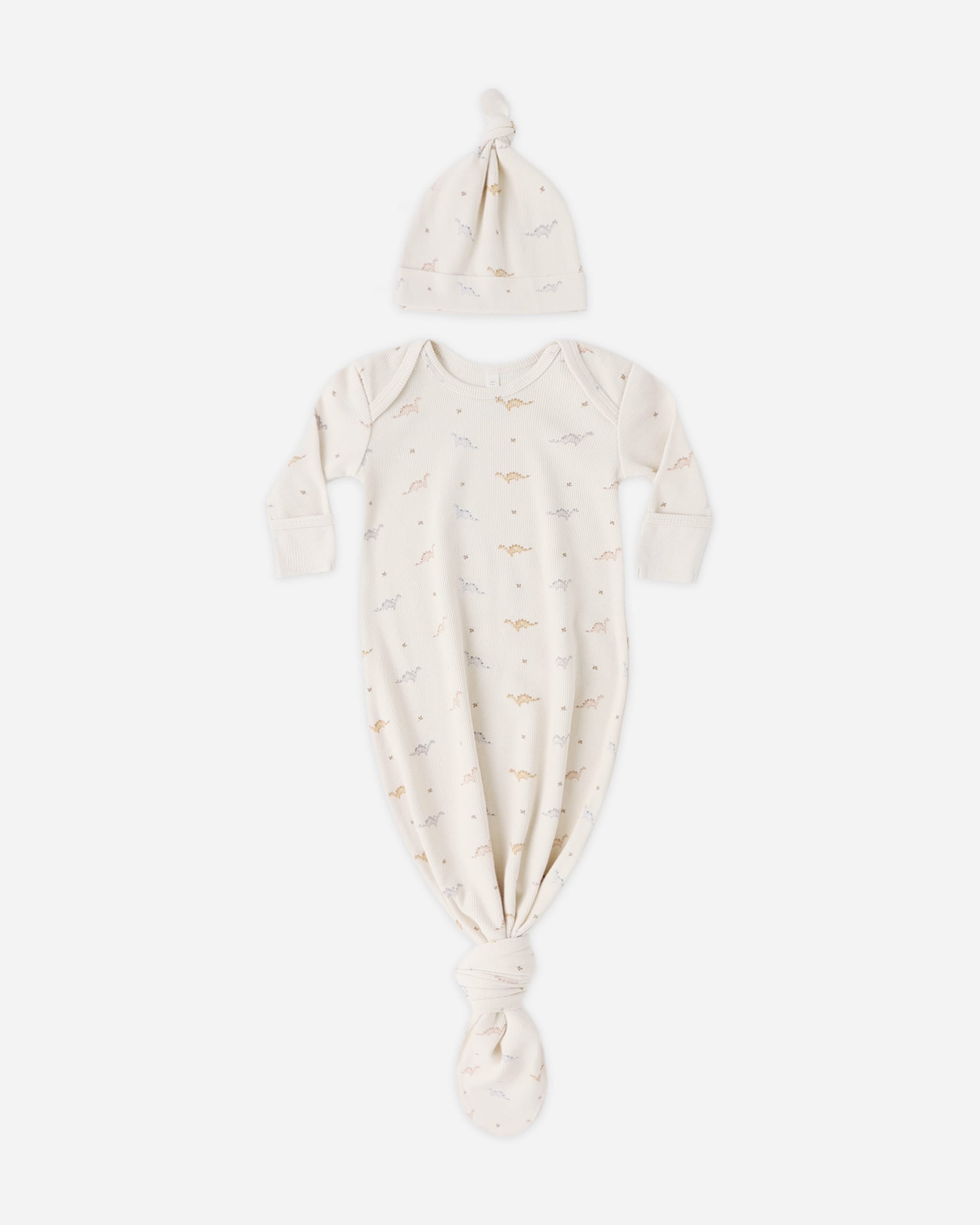 Quincy Mae Baby One Size Knotted Baby Gown + Hat Set || Dinos