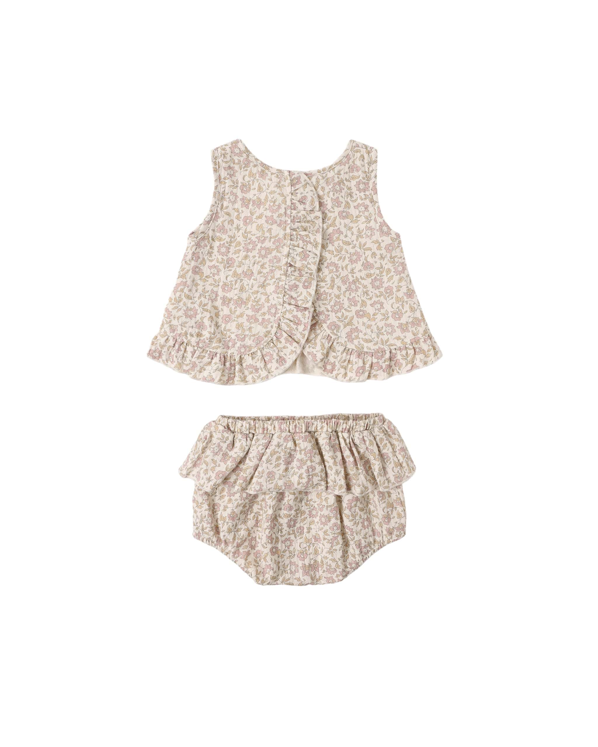 Quincy Mae Baby Ruffled Tulip Top + Bloomer Set Dahlia