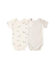 Quincy Mae Baby Short Sleeve Bodysuit Pack || Race Car, Oat Micro Stripe