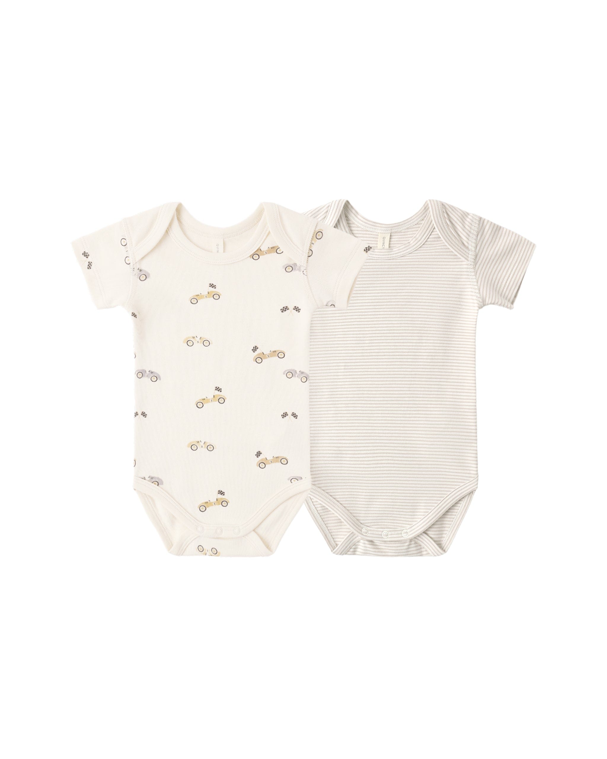 Quincy Mae Baby Short Sleeve Bodysuit Pack || Race Car, Oat Micro Stripe