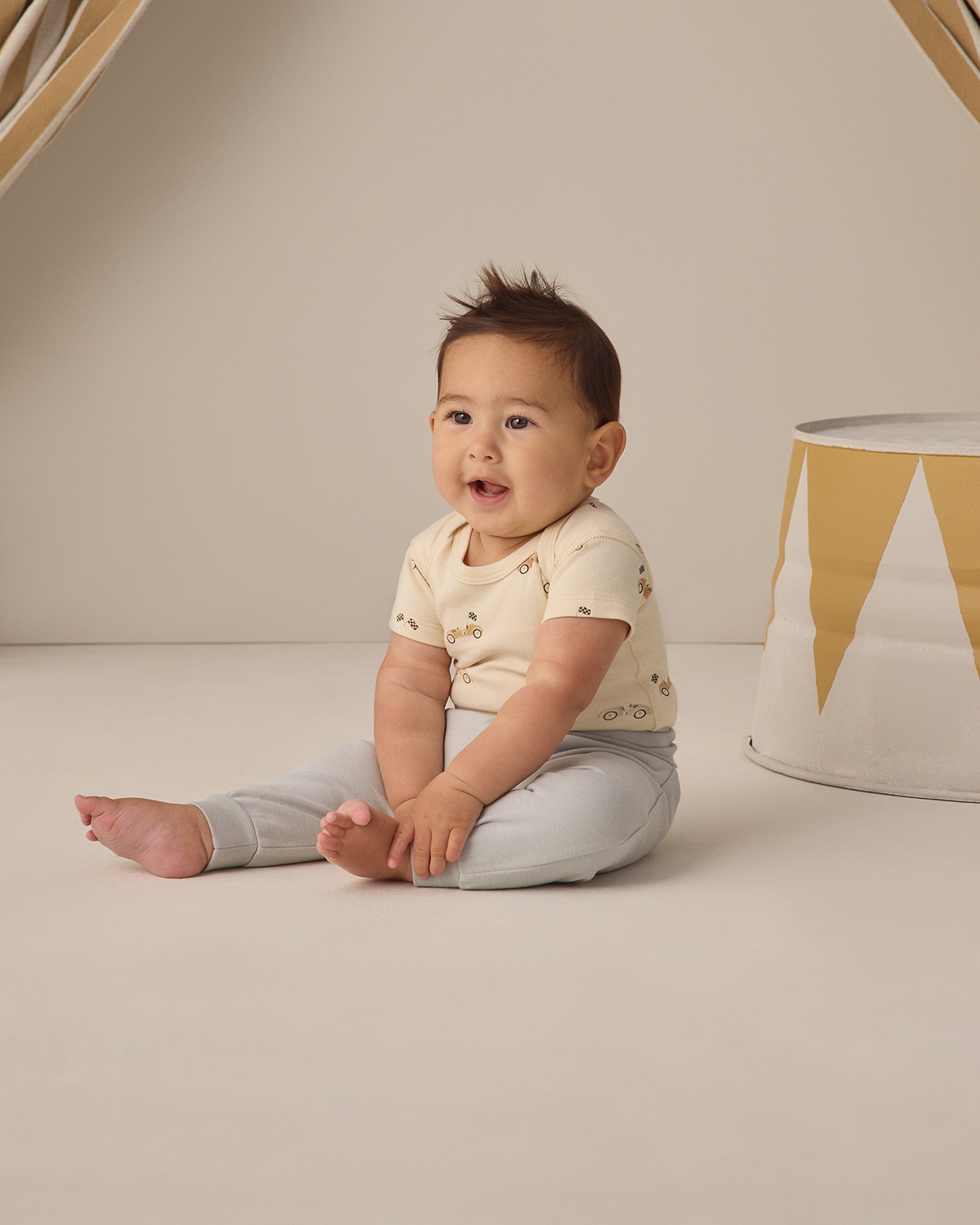 Quincy Mae Baby Short Sleeve Bodysuit Pack || Race Car, Oat Micro Stripe