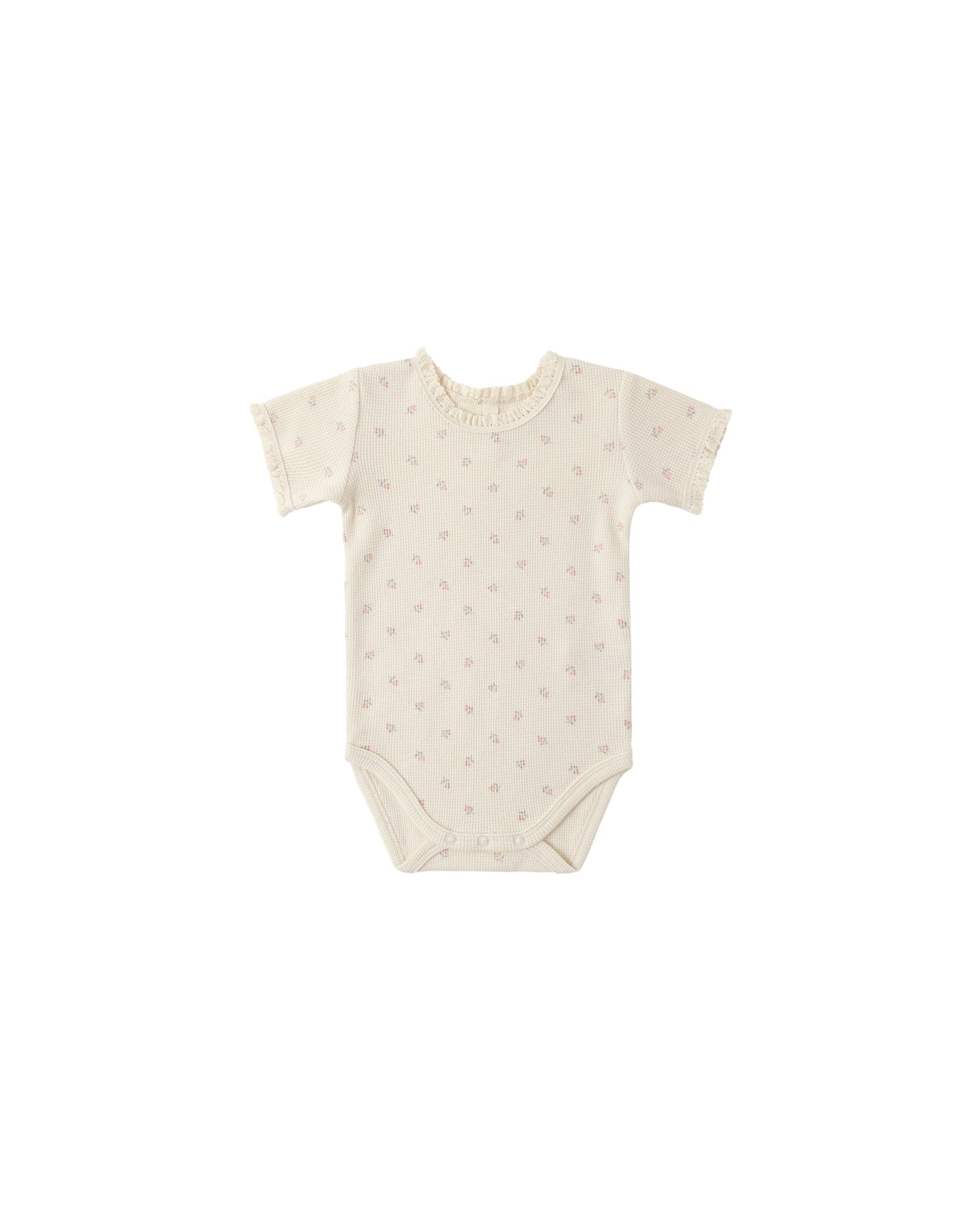 Quincy Mae Baby Short Sleeve Waffle Bodysuit Mauve Ditsy
