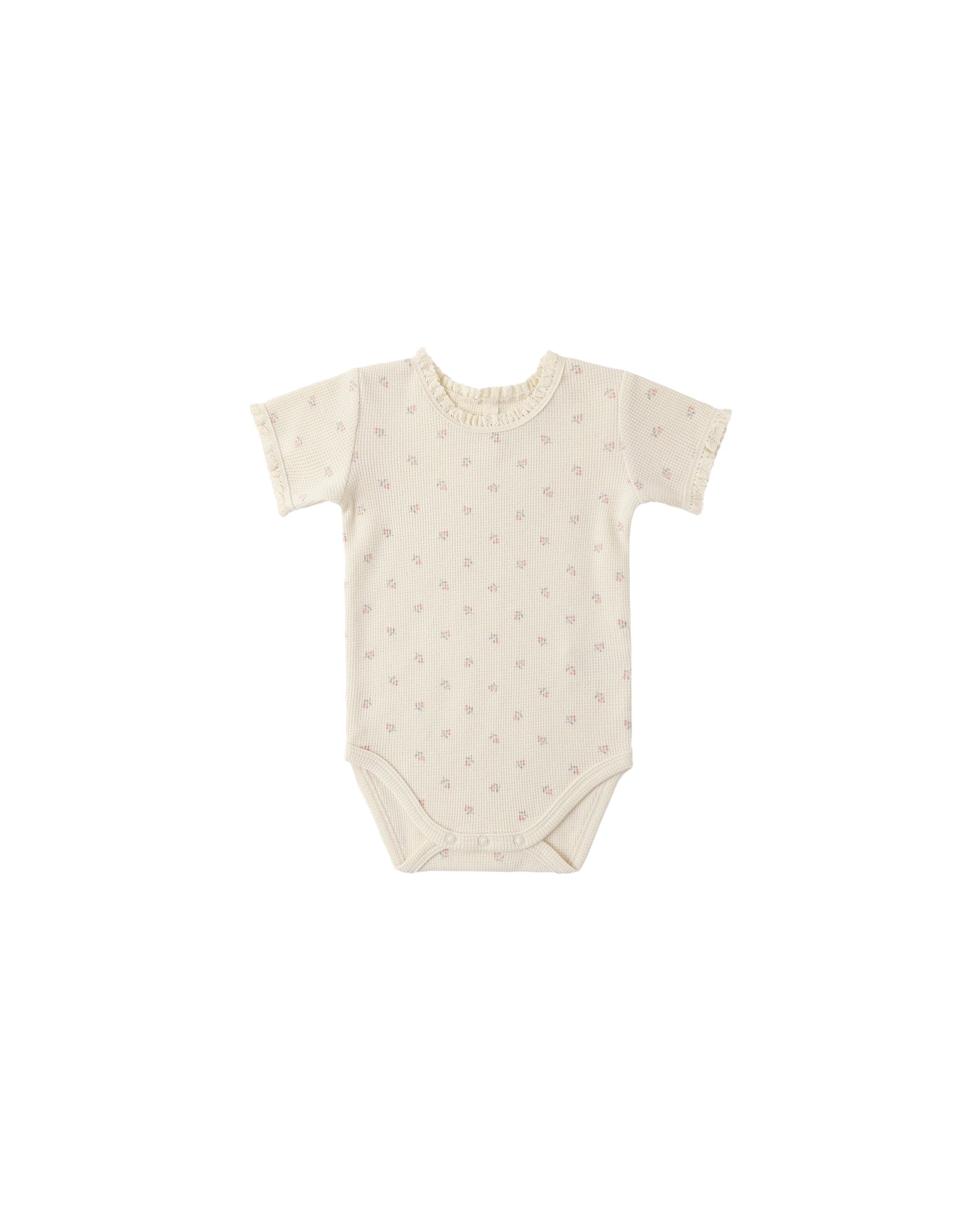Quincy Mae Baby Short Sleeve Waffle Bodysuit Mauve Ditsy