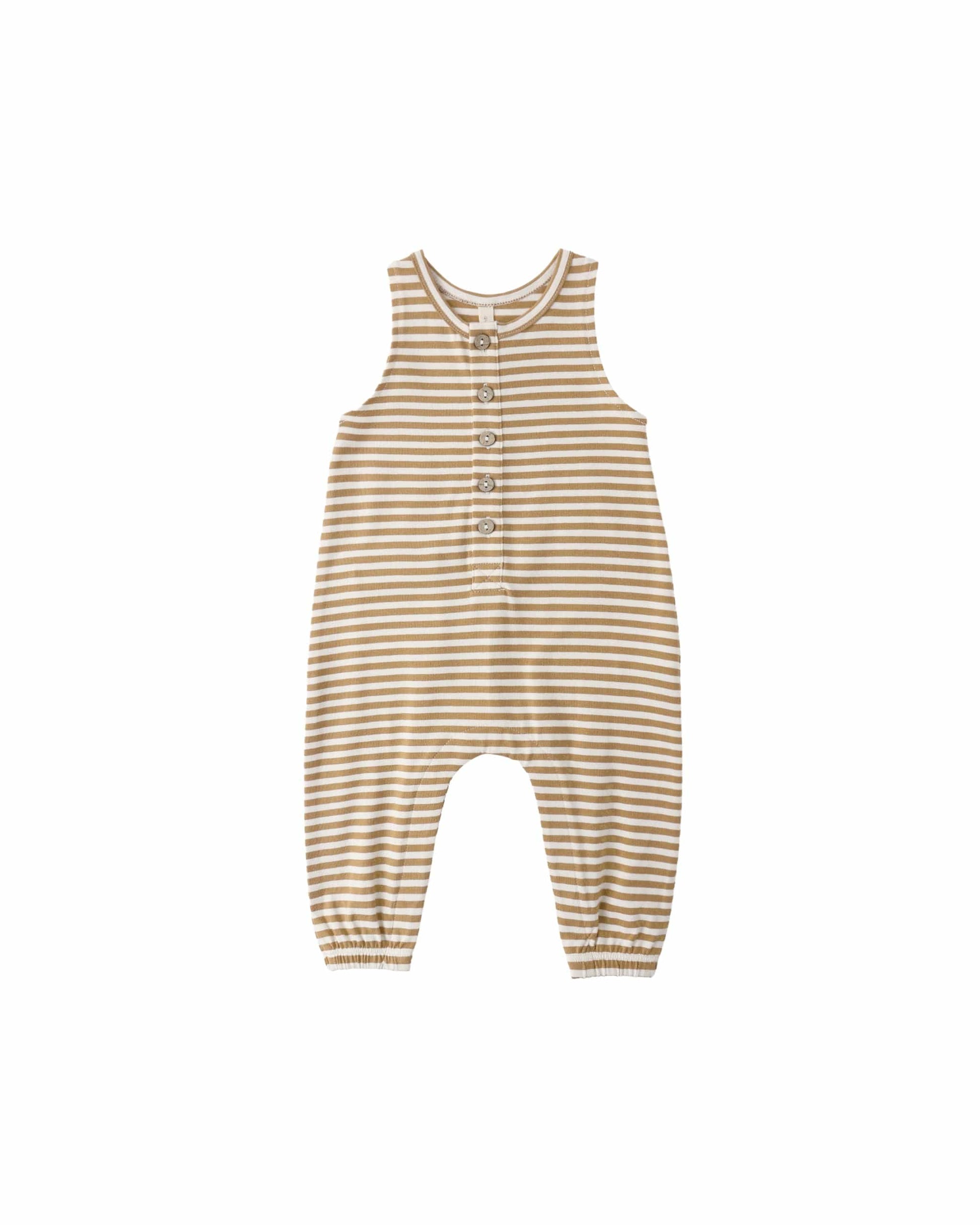 Quincy Mae Baby Sleeveless Jumpsuit || Honey Stripe