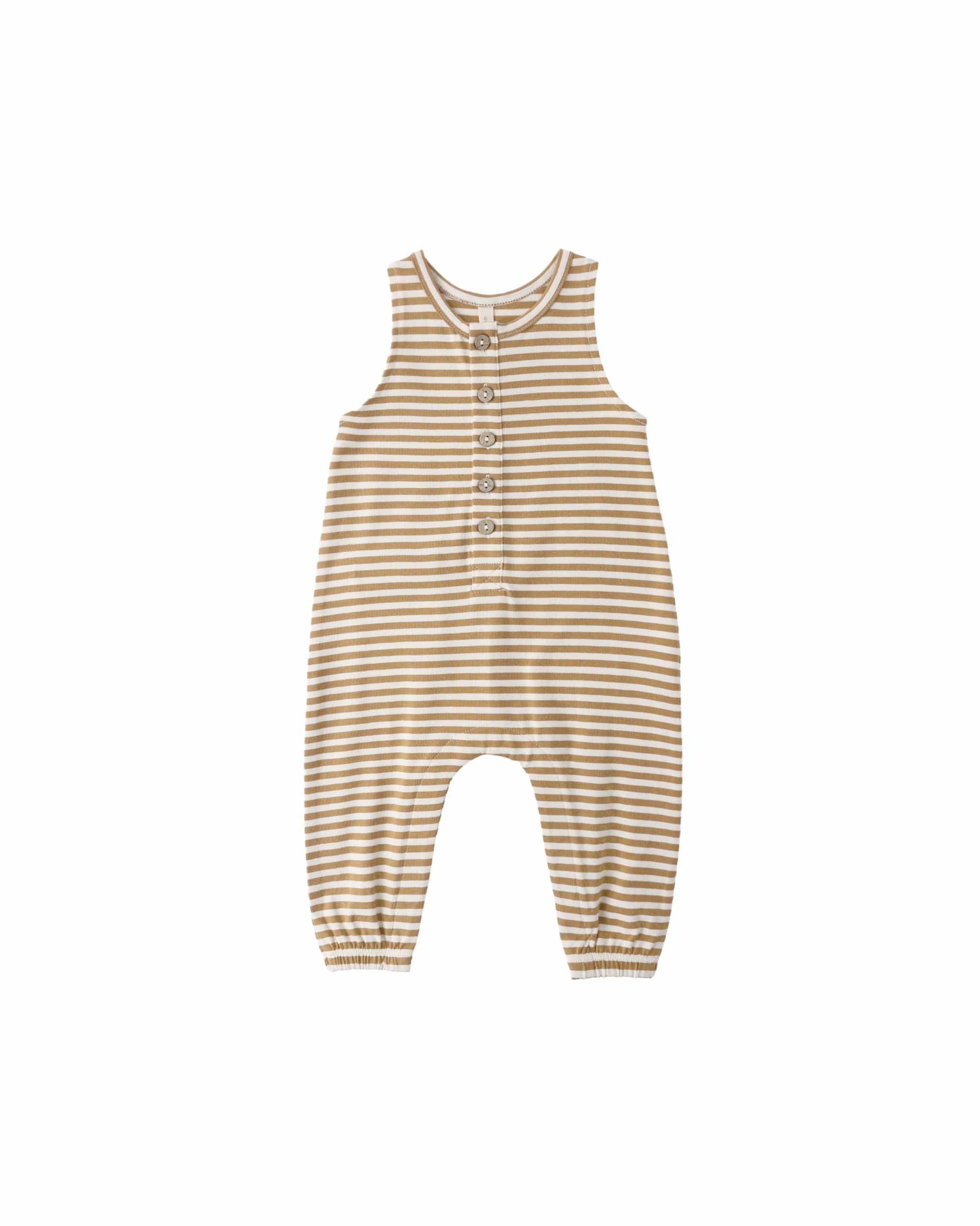 Quincy Mae Baby Sleeveless Jumpsuit || Honey Stripe