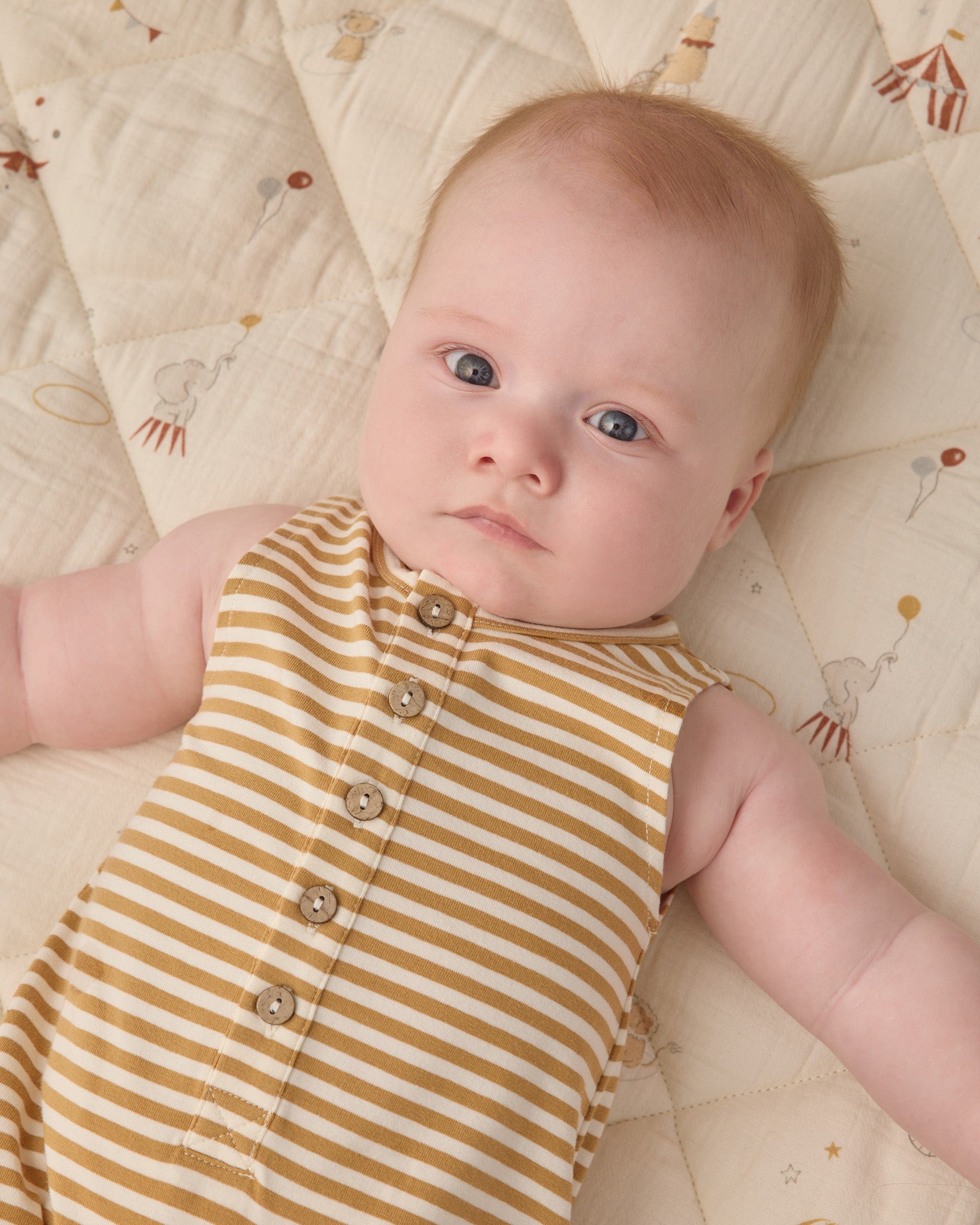 Quincy Mae Baby Sleeveless Jumpsuit || Honey Stripe
