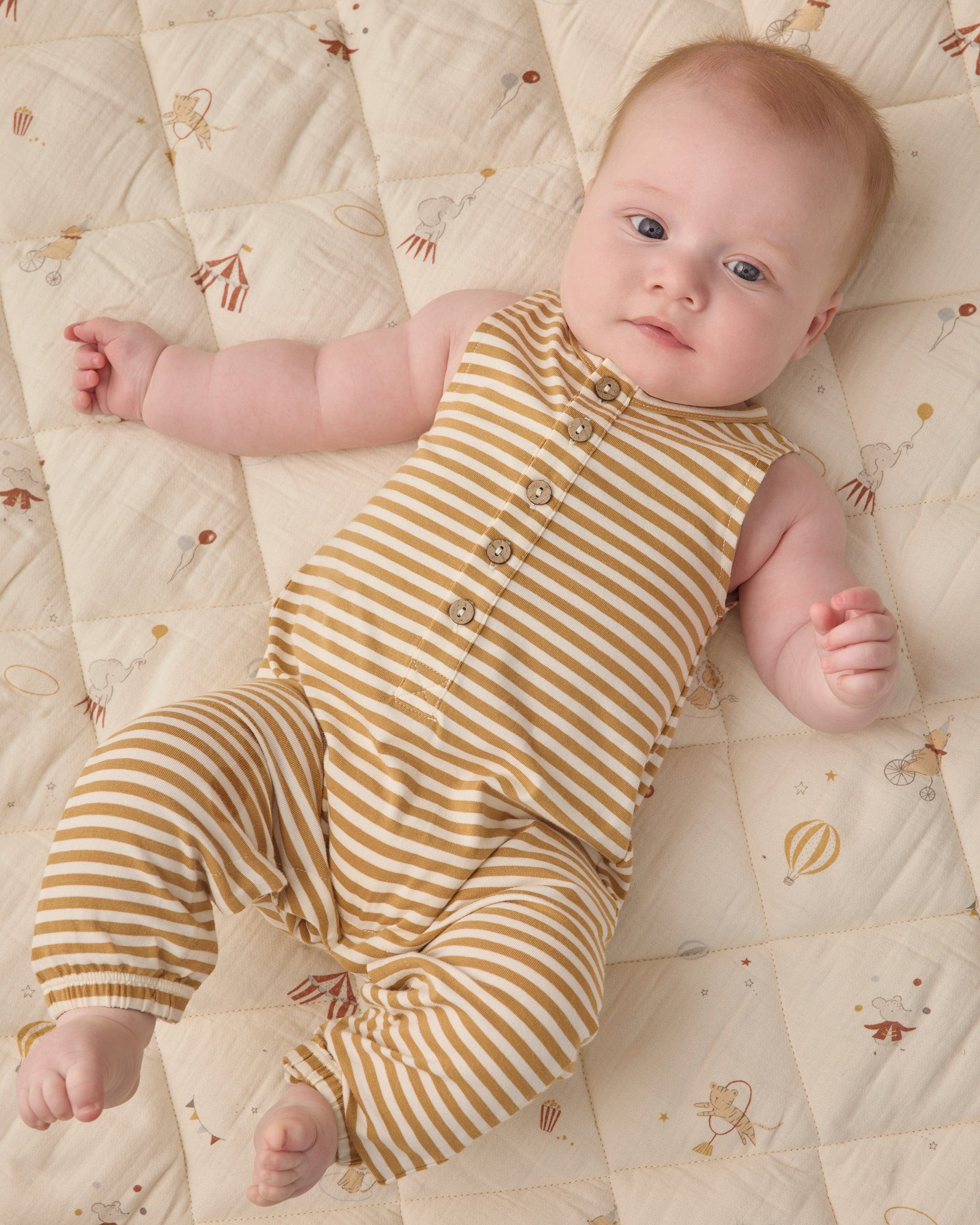 Quincy Mae Baby Sleeveless Jumpsuit || Honey Stripe